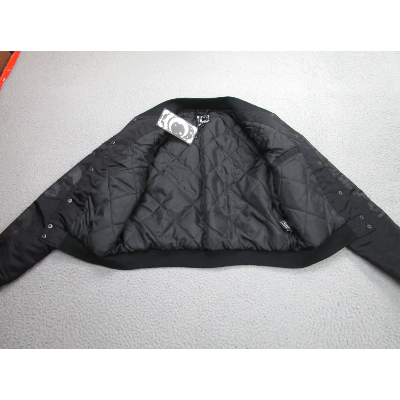 Killstar KILLSTAR Fearless Varsity Jacket Womens Medium Black Quilted Skull Gothic Bomber Size M / US 6-8 / IT 42-44 - 3 Thumbnail