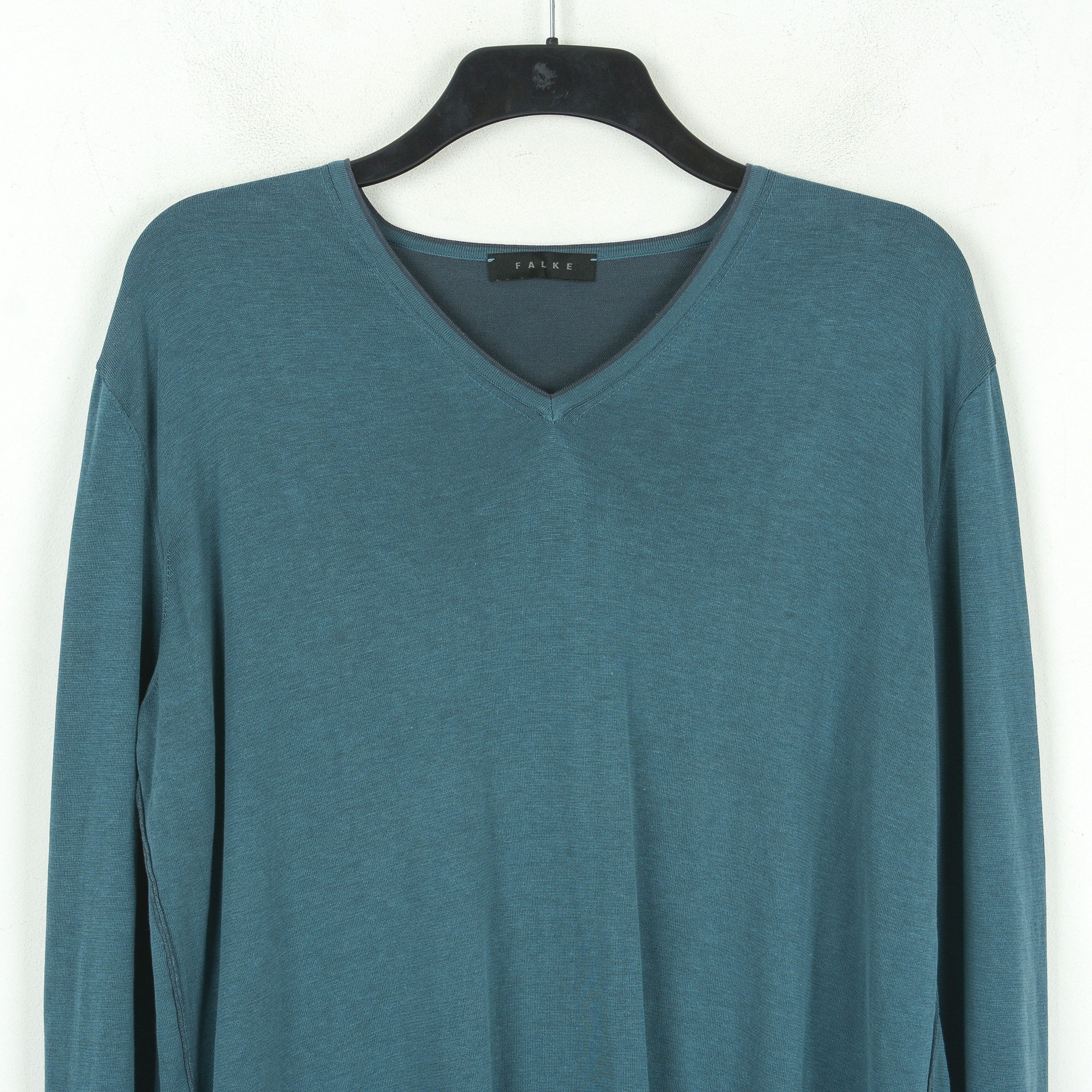 FALKE Men L V-Neck Sweater Jumper Pullover Sweatshirt Thin Knit Size US L / EU 52-54 / 3 - 2 Thumbnail