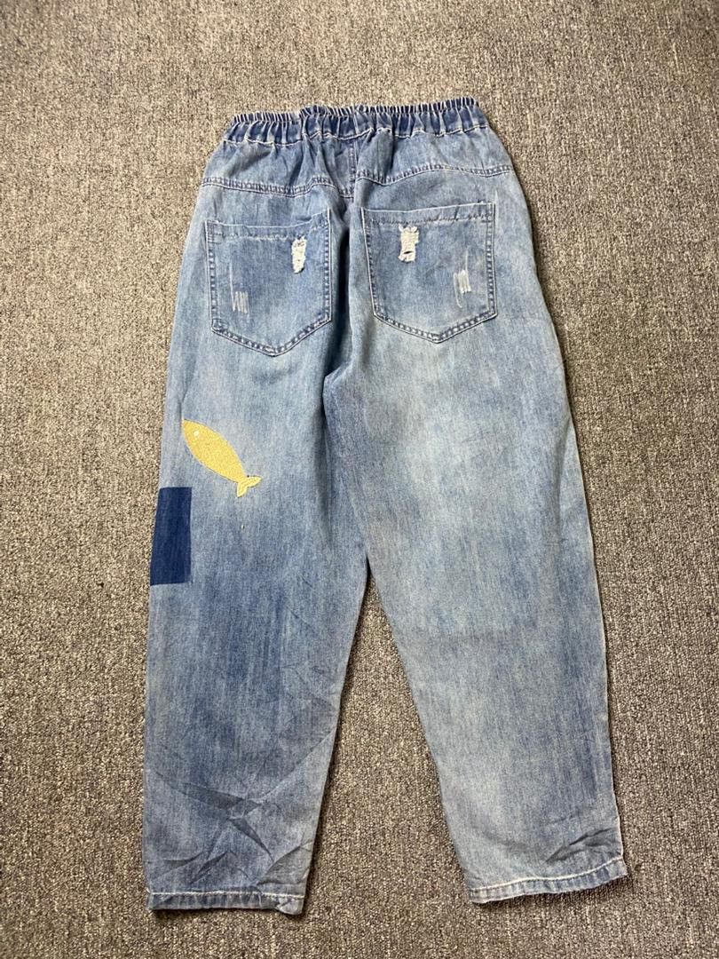 Japanese Brand K.Three Brand Retro Fish Embroidery Jeans (197) Size US 26 / EU 42 - 2 Thumbnail