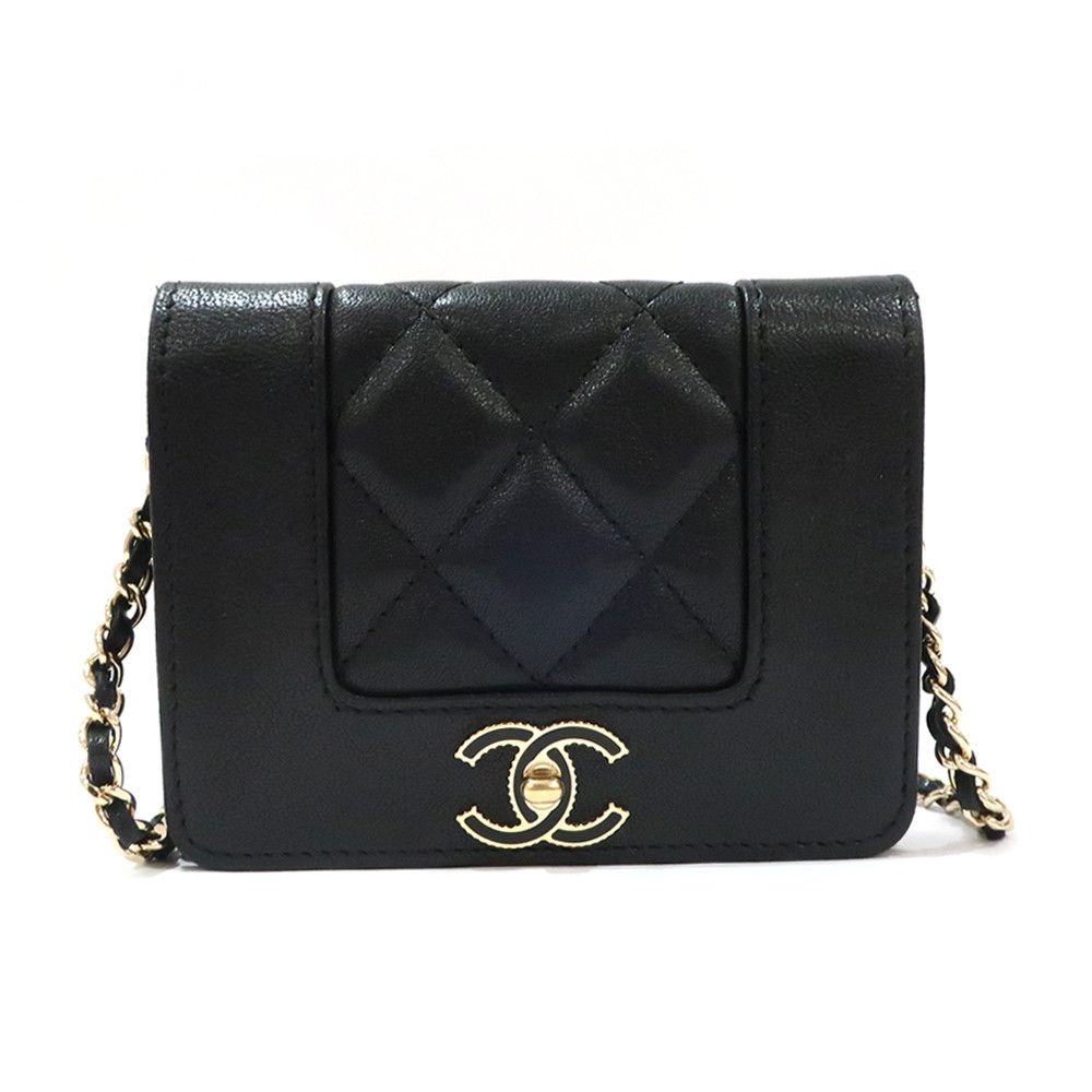 image of Chanel Chain Card Case Mademoiselle Black, Women's