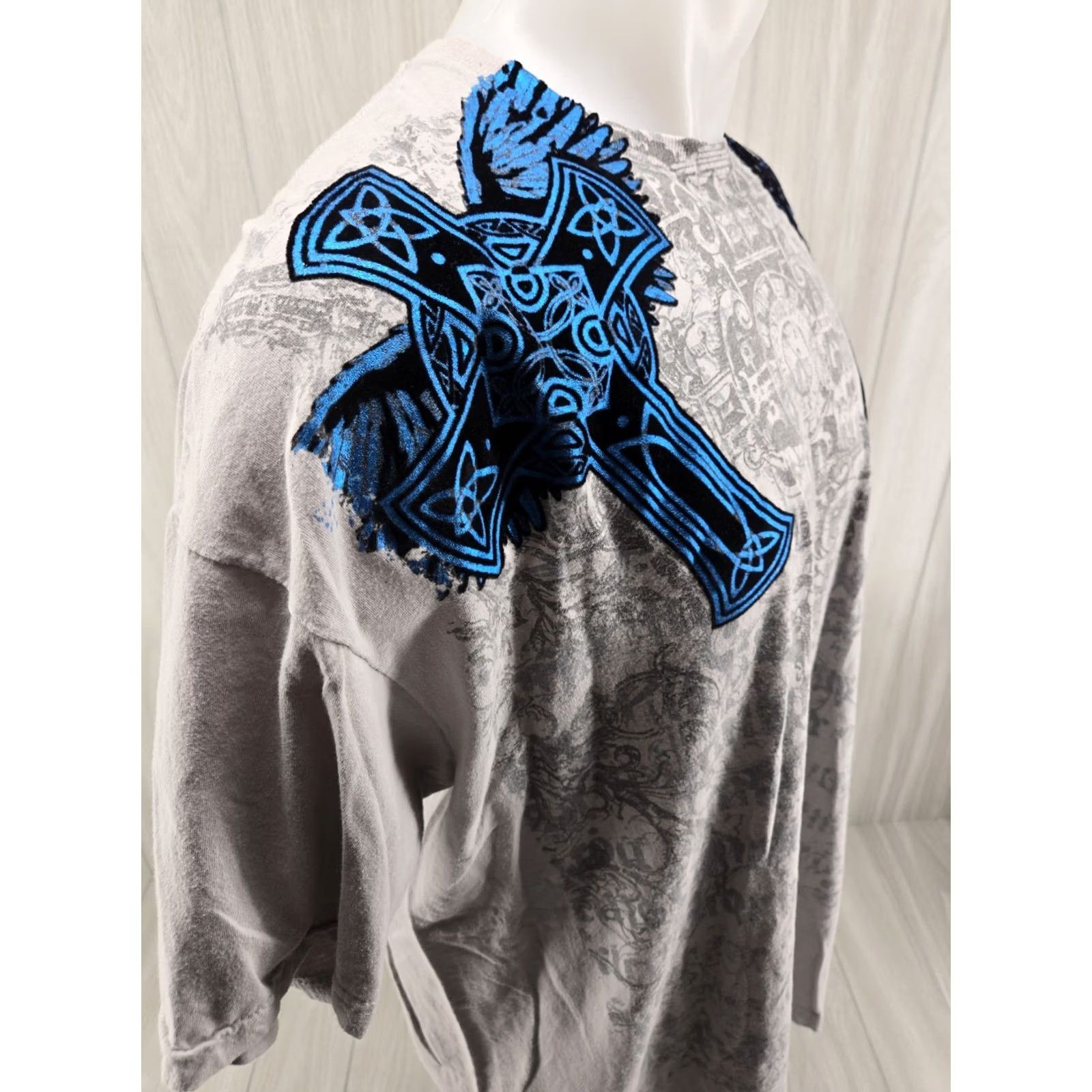 Carbon VINTAGE Carbon Black Conviction Cross Wings AOP Mens T-Shirt 2XL Gray Size US XXL / EU 58 / 5 - 7 Thumbnail