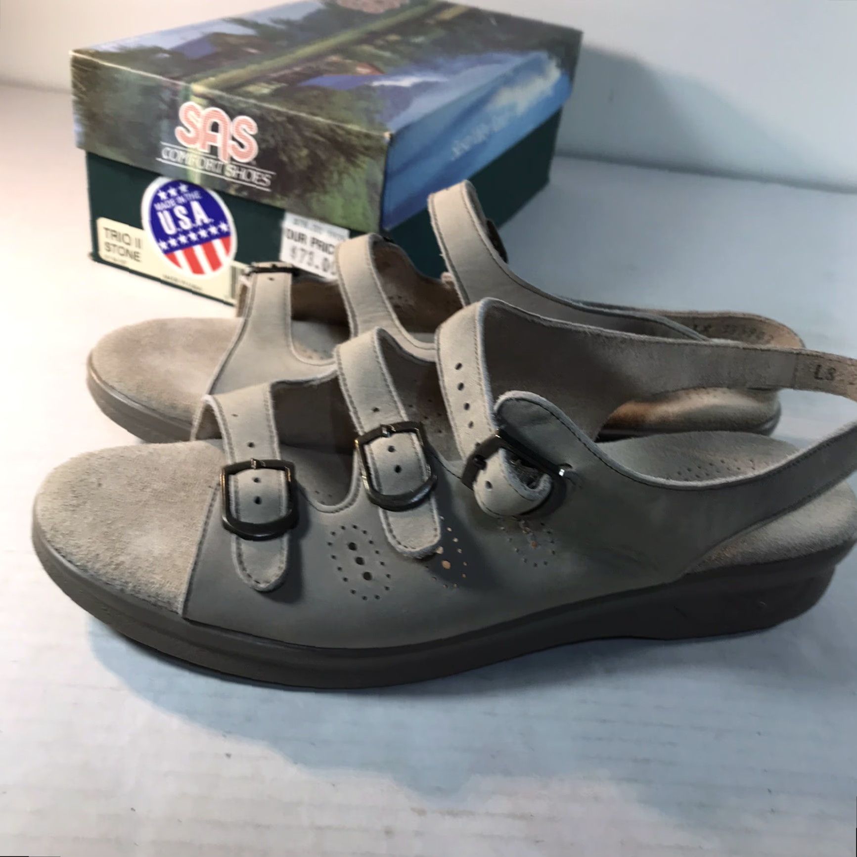 SAS VINTAGE SAS Tripad Leather Sandals Women's Size 9M Casual Comfort Wedge Slip-On US Made Size US 9 / IT 39 - 4 Thumbnail