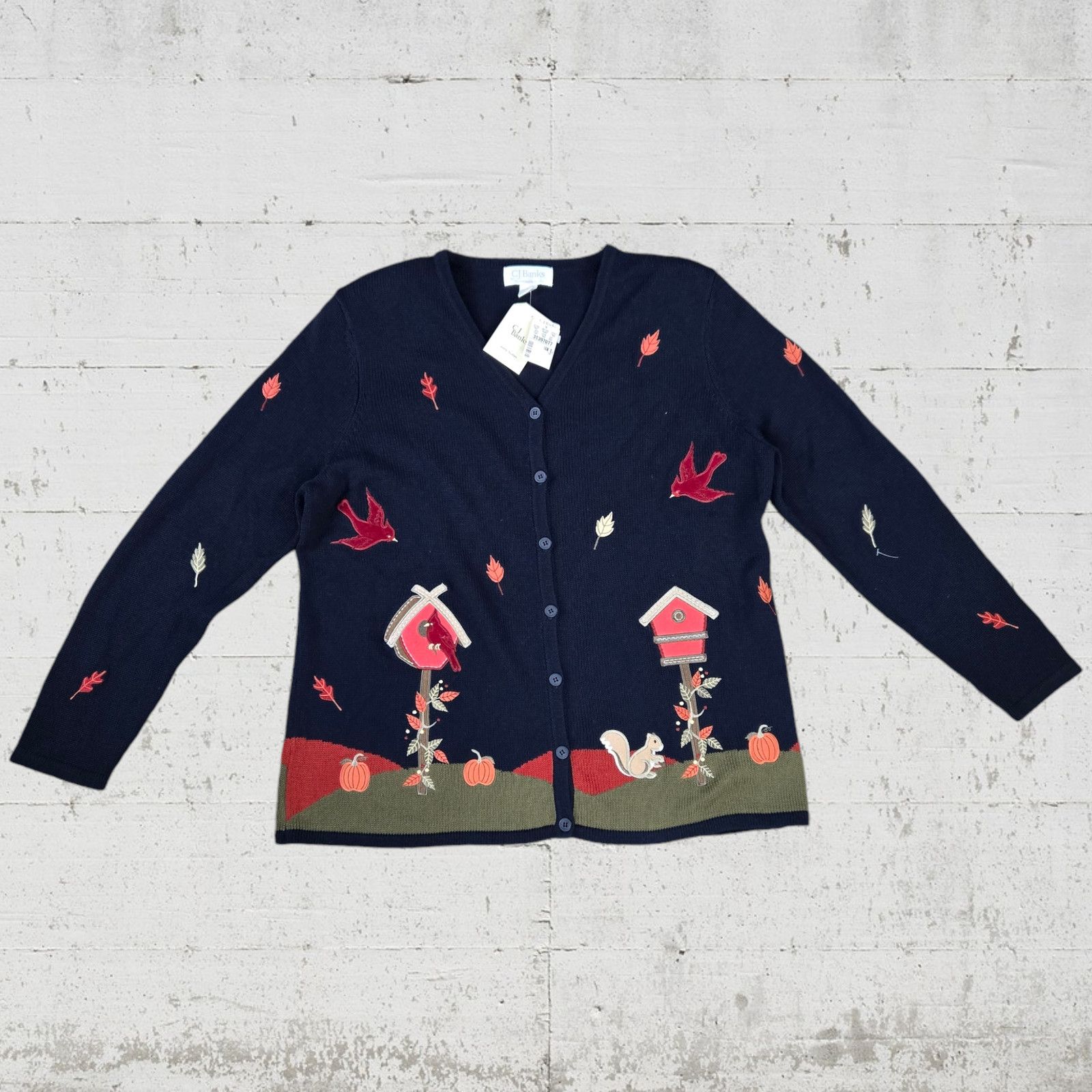 Vintage Y2K Navy Cardinal Fall Embroidered Cardigan Size 14 Size XL / US 12-14 / IT 48-50 - 10 Thumbnail