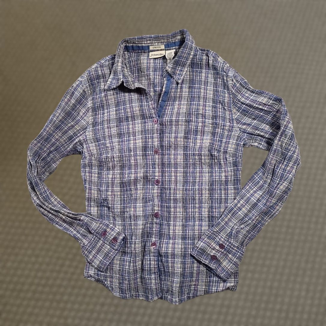 Vintage St. John'S Bay Women Plaid Button Up Long Sleeve Blue Seersucker Shirt - Vintage Casual Size L / US 10 / IT 46 - 1 Thumbnail