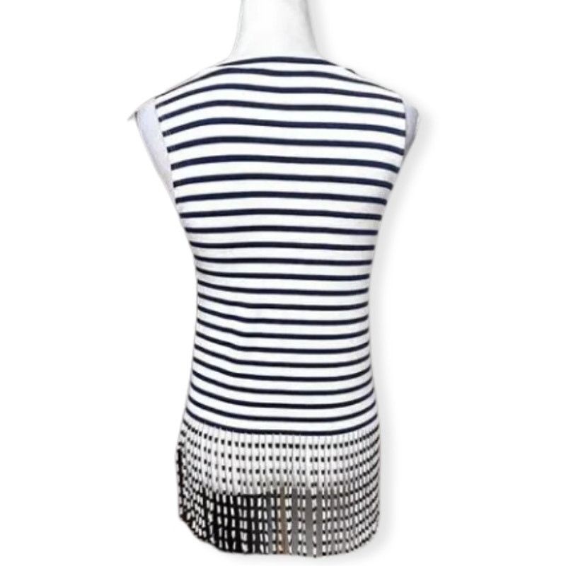 Other Everly Tank Top Striped Sleeveless Fringe Hem White Blue XS Size XS / US 0-2 / IT 36-38 - 4 Thumbnail
