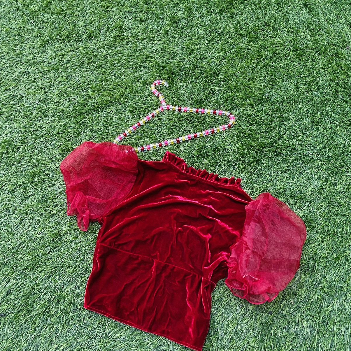 Other Vintage Mesh Sleeve Bloody Velvet Crop Top Size M / US 6-8 / IT 42-44 - 3 Thumbnail