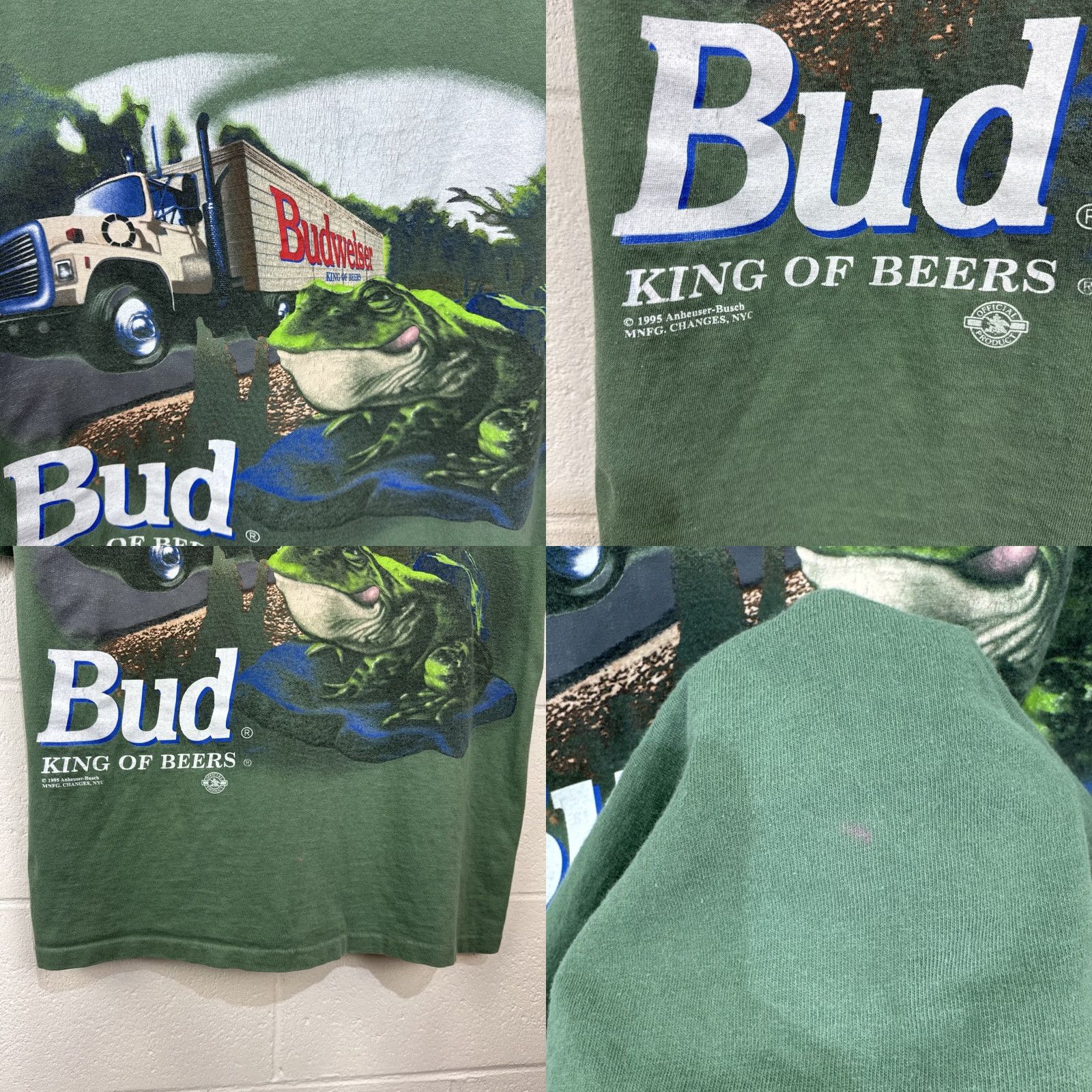 Budweiser VINTAGE 1995 Budweiser Beer Frogs T-Shirt Men Large Green Graphic Print 90s Summer Size US L / EU 52-54 / 3 - 8 Thumbnail