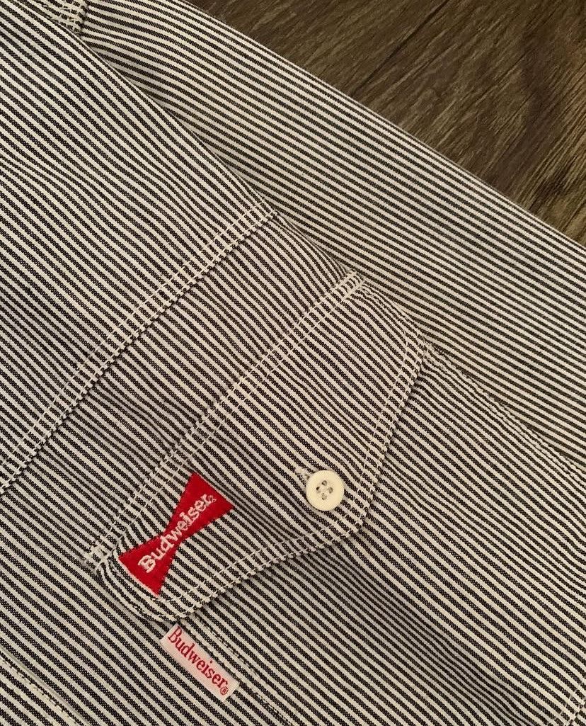 Budweiser Japan Vintage BUDWEISER Hickory Stripe Long Sleeve Size US XL / EU 56 / 4 - 6 Thumbnail