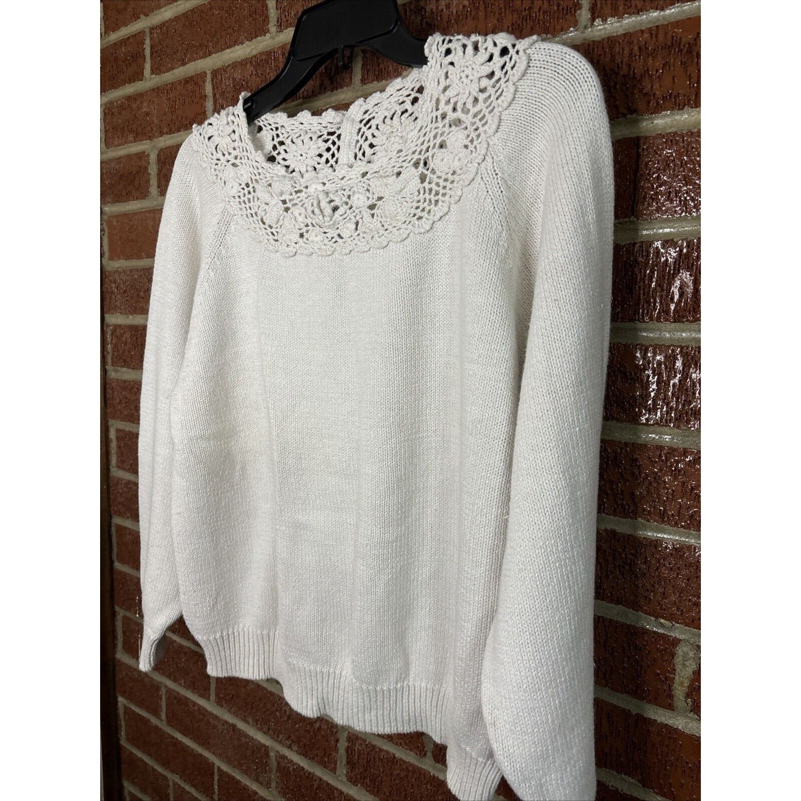 Other Vintage Margules Women’s Sweater Crochet Cream Pearl Large Size L / US 10 / IT 46 - 2 Thumbnail