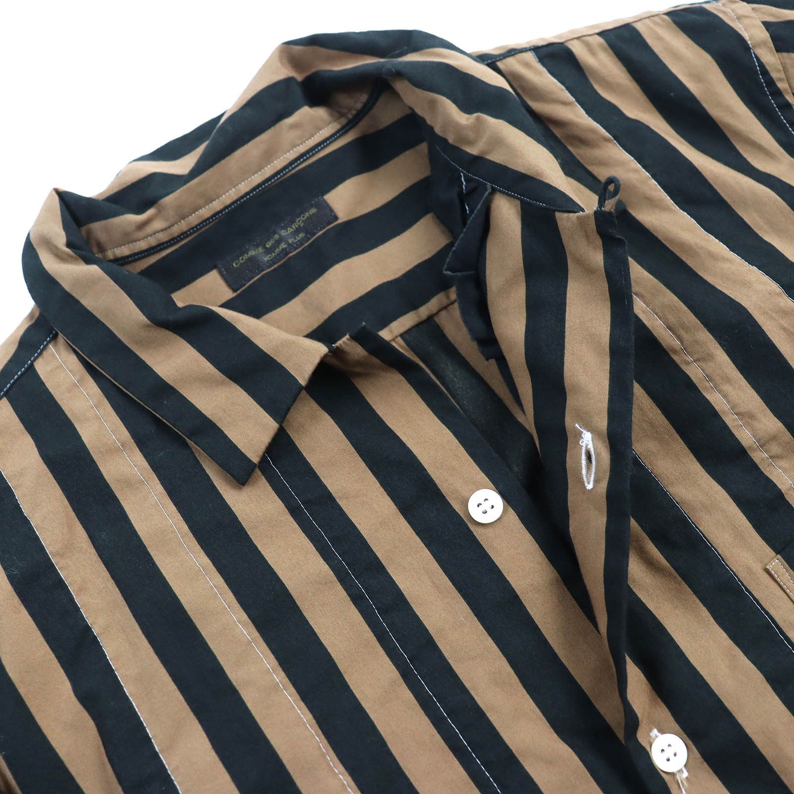 Comme des Garcons Homme Plus Shirt Cotton Short Sleeve Button Up Stripes Brown Black Size US M / EU 48-50 / 2 - 5 Thumbnail