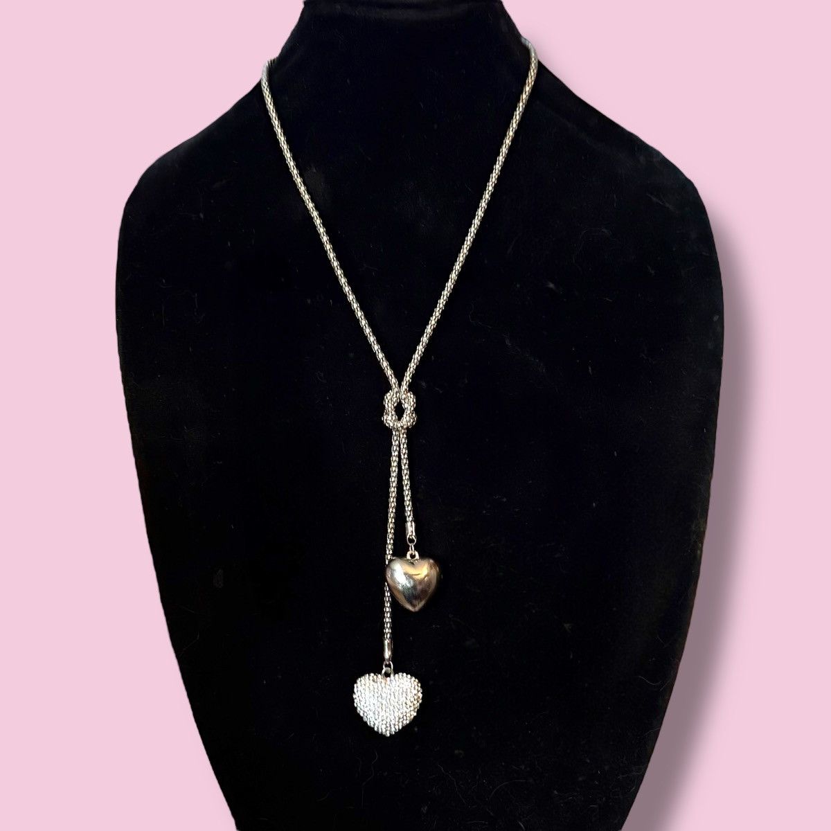 Other Silver tone love knot double heart pendant necklace Size ONE SIZE - 1 Thumbnail