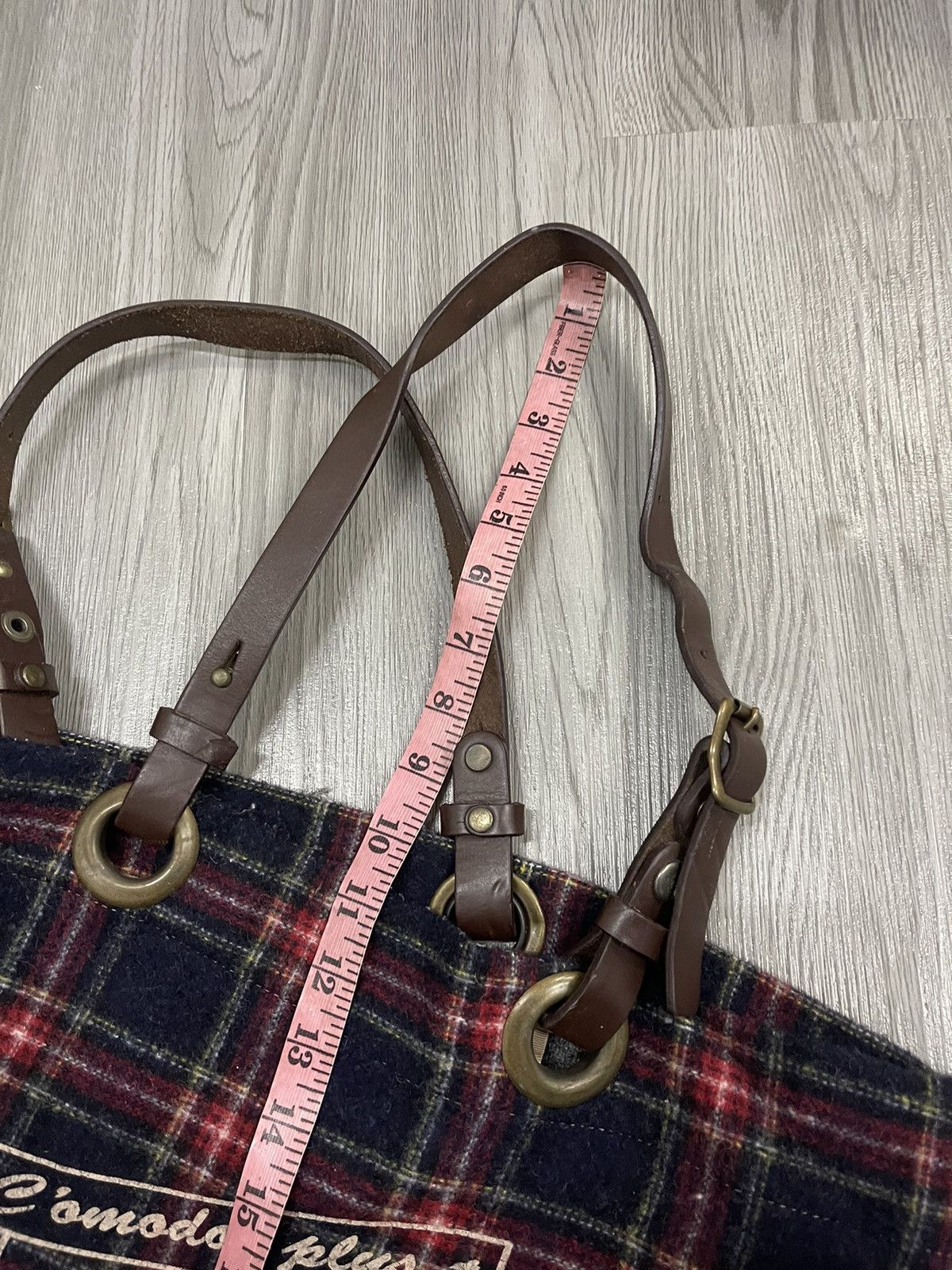 Japanese Brand × Vintage C’omodo +plus t japan wool plaid leather handle strap tote Size ONE SIZE - 20 Thumbnail