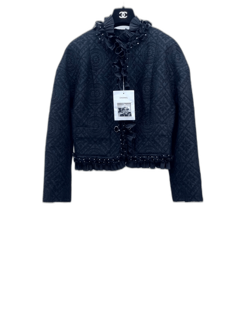 Chanel Black Ruffled Velvet Jacket by Chanel -2505 Size US M / EU 48-50 / 2 - 1 Thumbnail