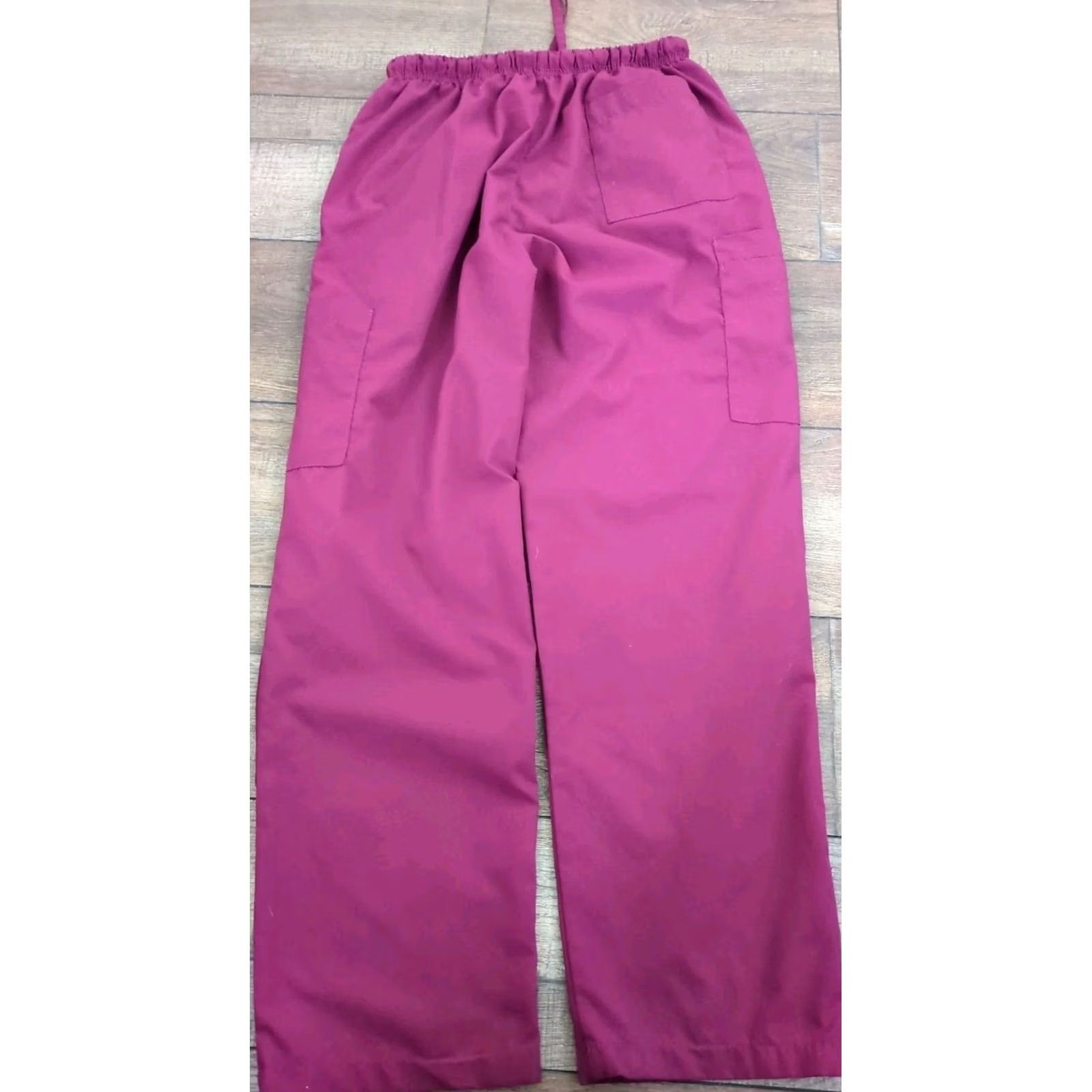 Vintage Chic Flex Women Scrubs Bottoms Slim Solid Red Elastic Waist Drawstring Pockets Size S Size 28" / US 6 / IT 42 - 2 Thumbnail