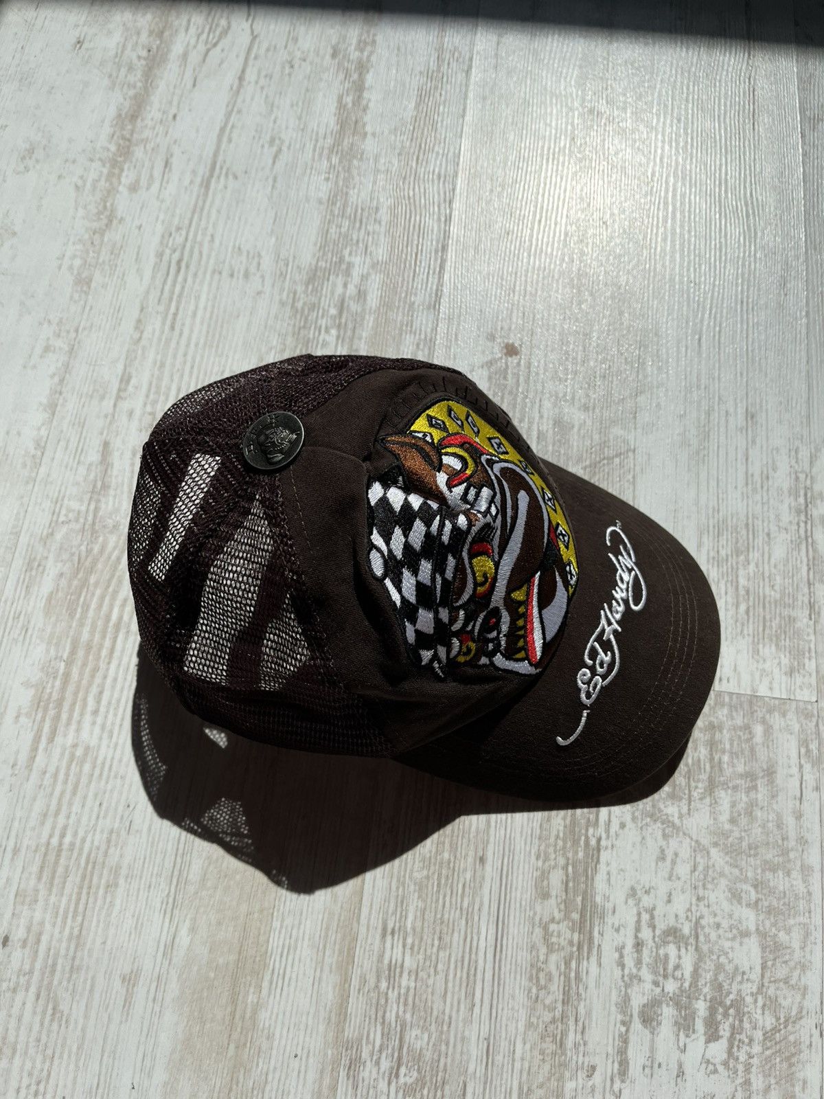 Christian Audigier × Ed Hardy Ed Hardy Bulldog Brown Trucker Cap Rare Y2K Rap Japanese Size ONE SIZE - 3 Thumbnail