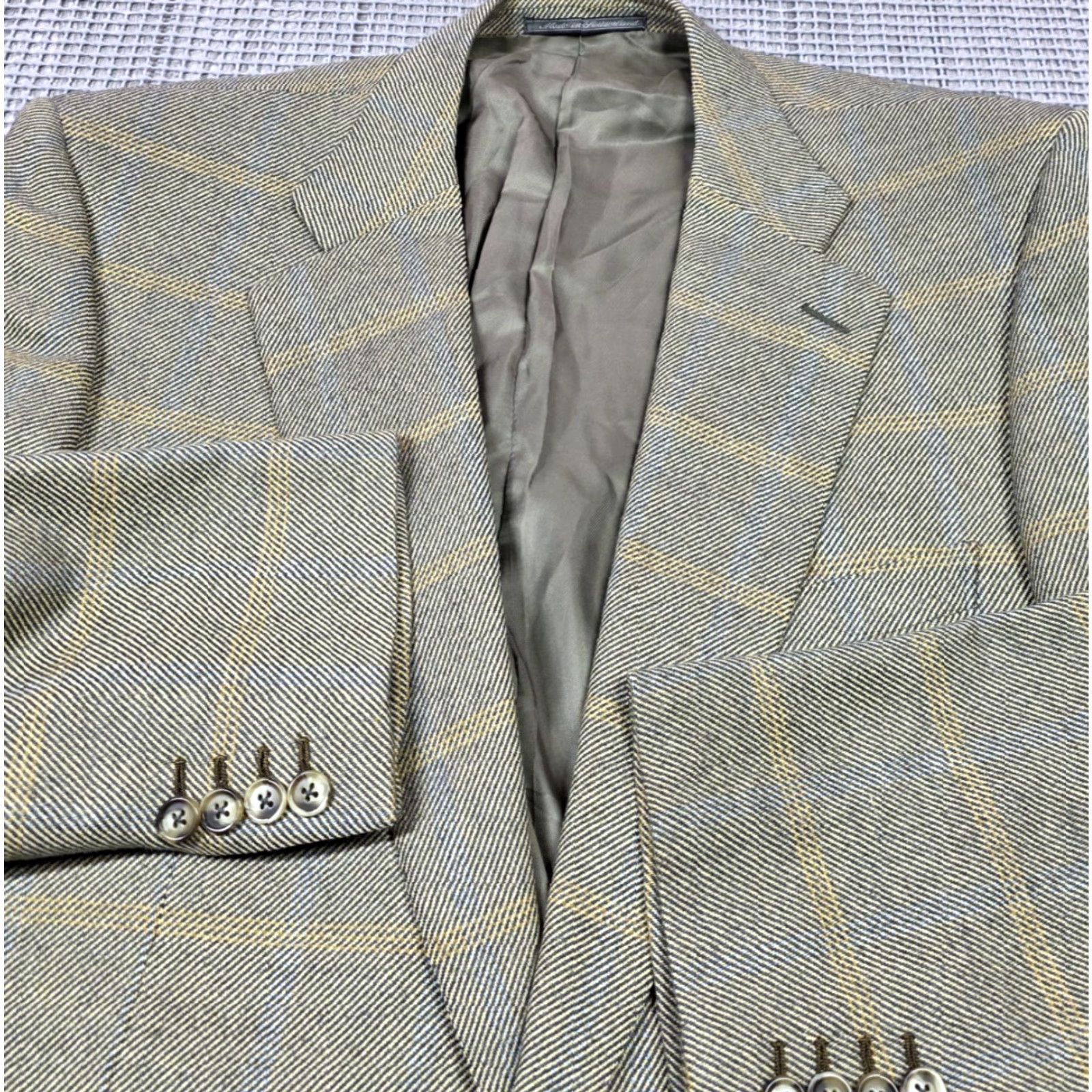 Ermenegildo Zegna ERMENEGILDO ZEGNA Blazer Mens 2 Button Front Glen Plaid 42R Beige Wool Tweed Notch Lapel Vintage No? Size 42R - 3 Thumbnail