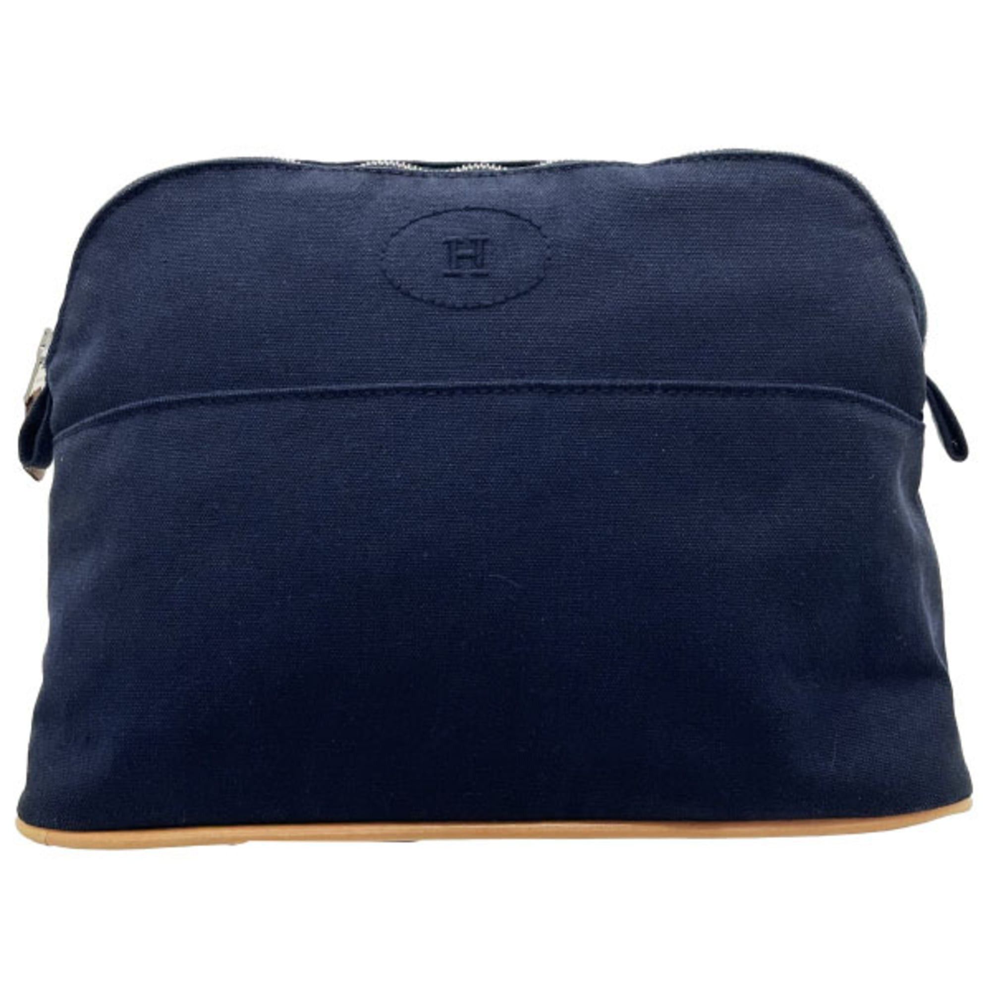 Hermes Hermes Hermès Bolide Pouch MM, Cotton Canvas, Navy Blue, with H Embroidery, Travel Pouch, Case, Multi-Pouch, Unisex, Men's, Women's, TW-16044 Size ONE SIZE - 1 Thumbnail