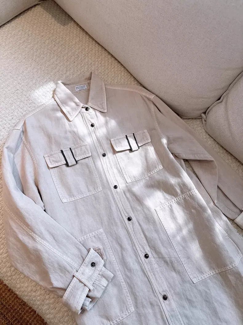 Brunello Cucinelli Brunello Cucinelli Pearl Decorated Shirt Collar Linen Maxi Size XXS / US 00 / IT 34 - 2 Thumbnail