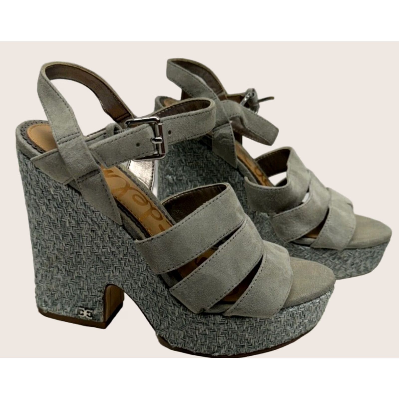 Sam Edelman Sam Edelman Liora Platform Heels Women 5.5M 35.5 Gray Open straps Buckles 5" Size US 4 / IT 34 - 1 Thumbnail