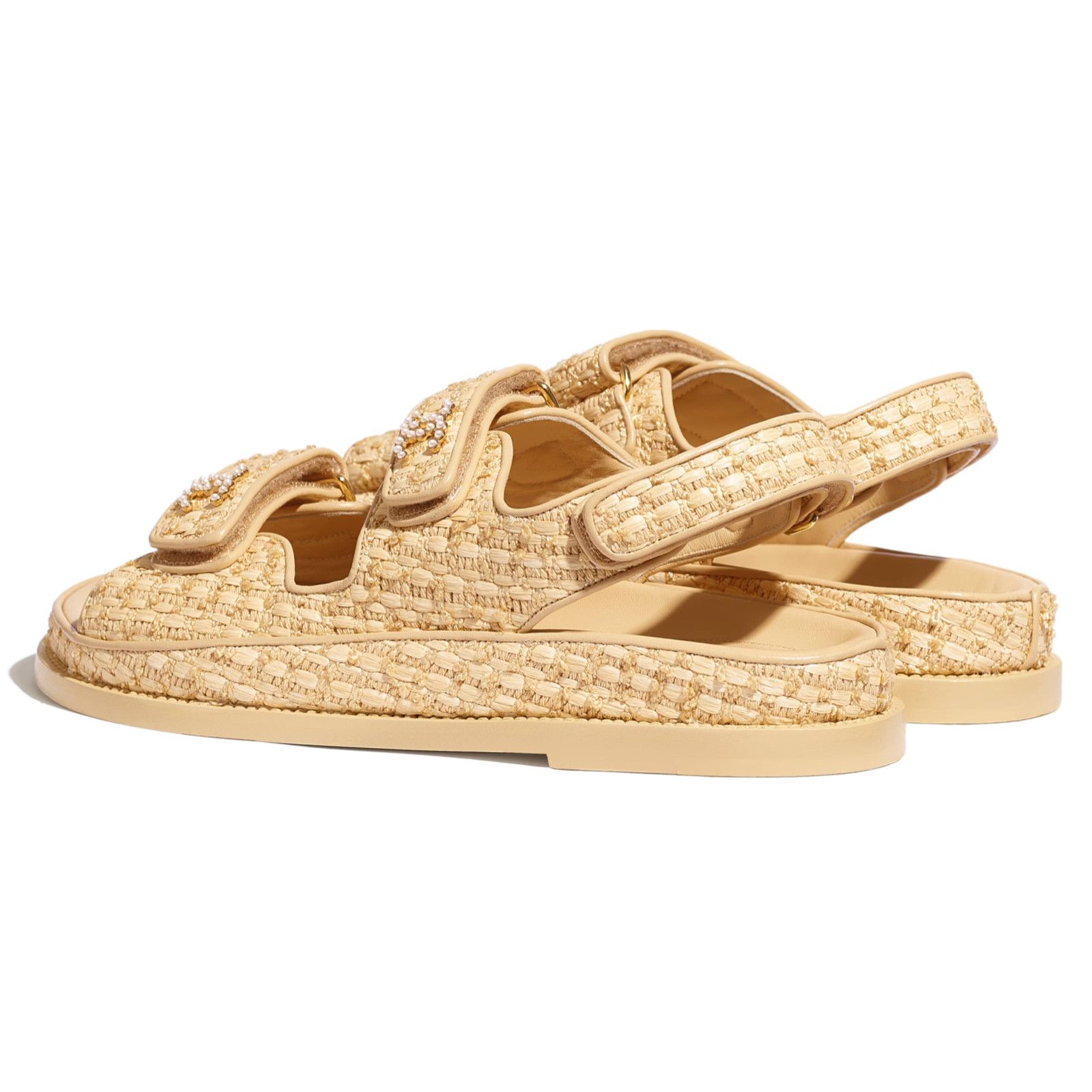 Chanel Chanel 21C Beige Raffia Pearl CC Logo Mule Slide Strap Flat Size US 8.5 / IT 38.5 - 9 Thumbnail