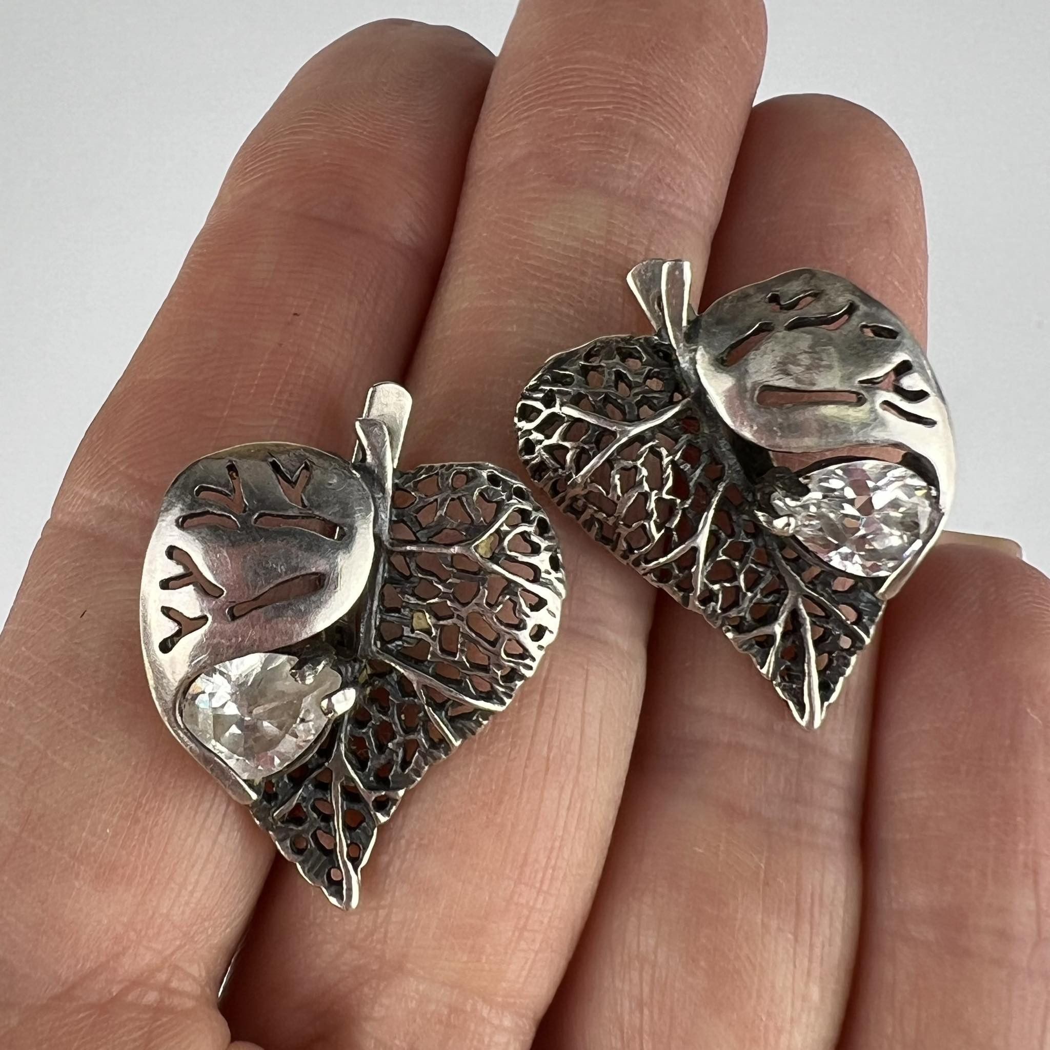 Sterling Silver 925 Jewelry Earrings Leaves Marked, Women's