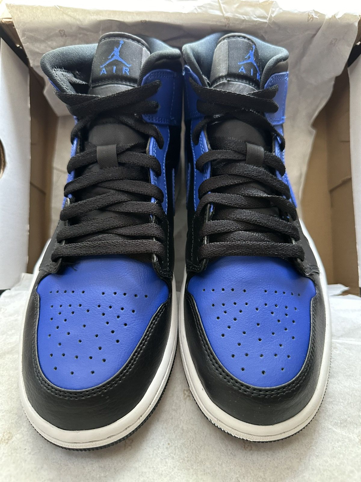 Jordan 1 Mid Hyper Royal Tumbled Leather Shoes in Blue, Men's (Size 9)