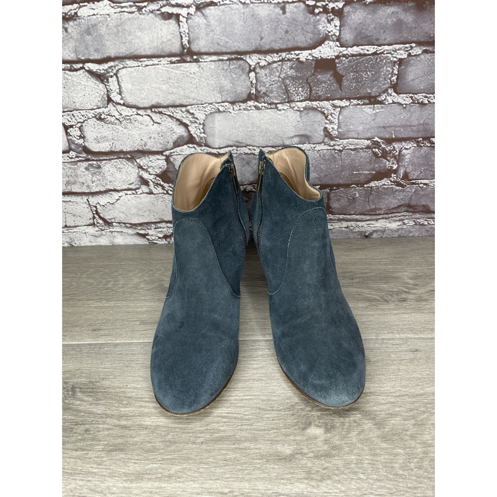 Club Monaco Club Monaco Brooklyn Blue Suede Side Zip Stacked Heel Bootie Size US 7.5 / IT 37.5 - 24 Thumbnail