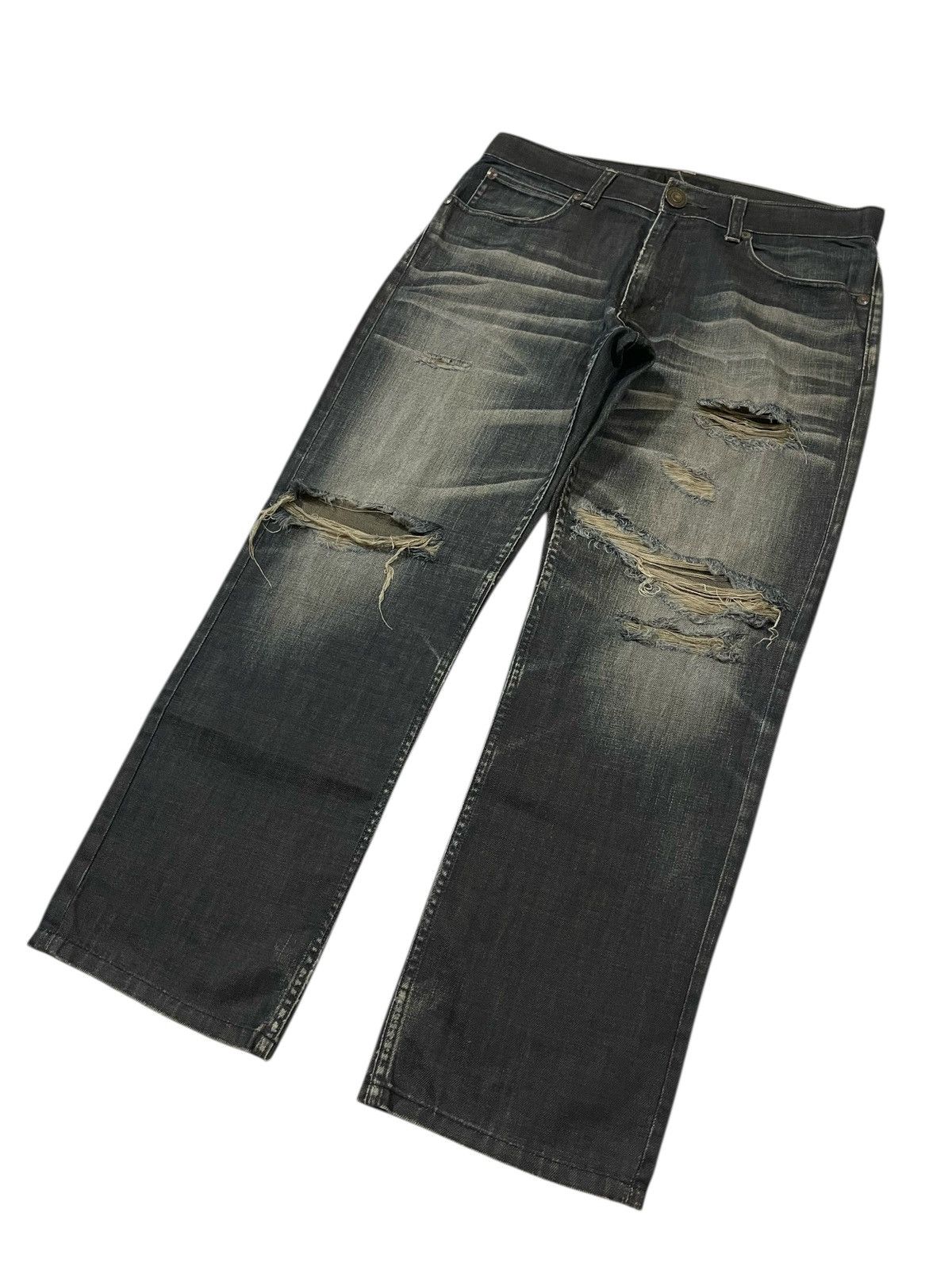 Black Label Japan BACK NUMBER BLACK LABEL Washed Distressed Jeans Denim Size US 35 - 2 Thumbnail