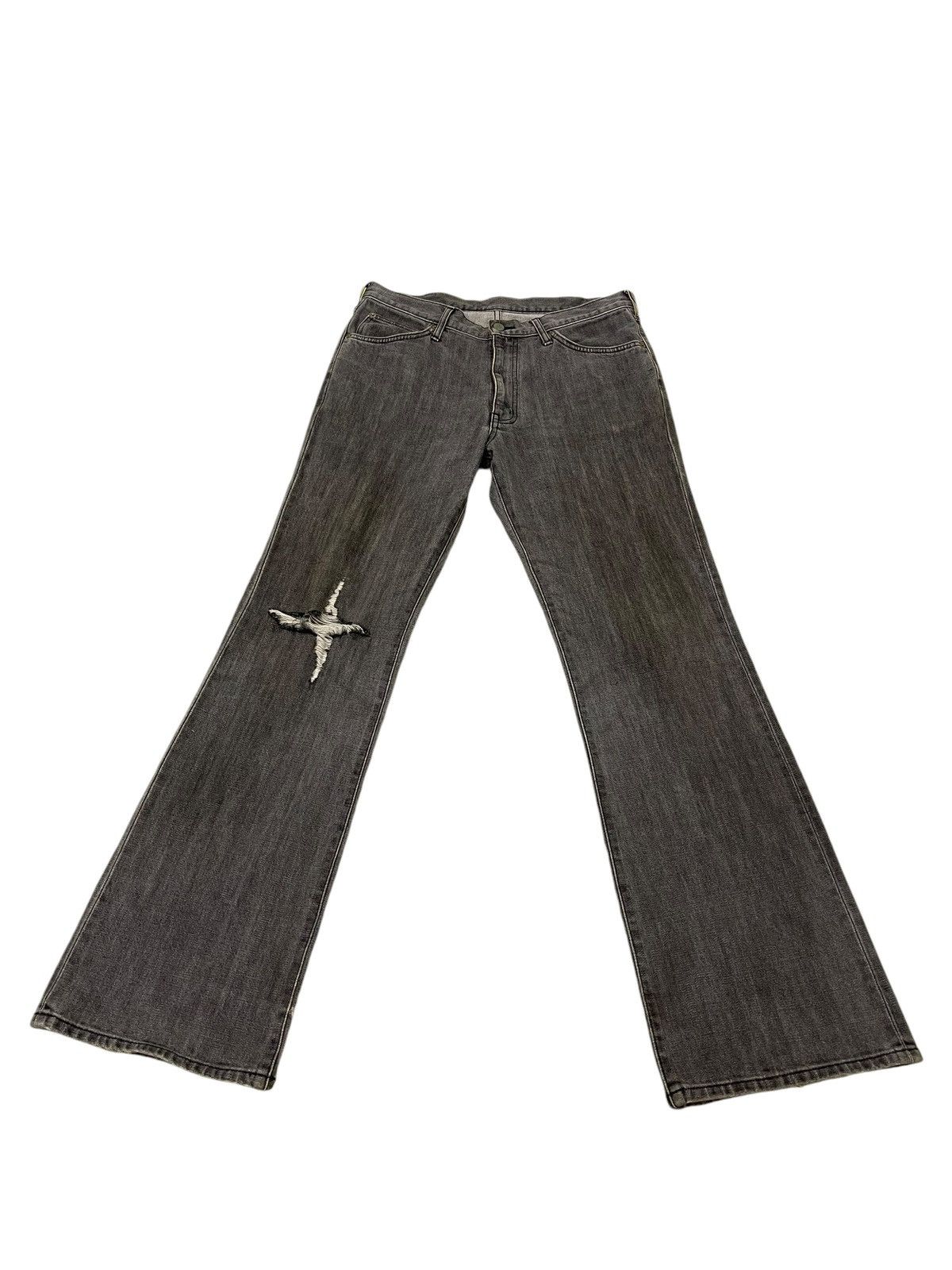 Japanese Brand Flare Jeans Wrangler Japan Faded Distress Boot Cut 8🟦9 Size US 34 / EU 50 - 2 Thumbnail