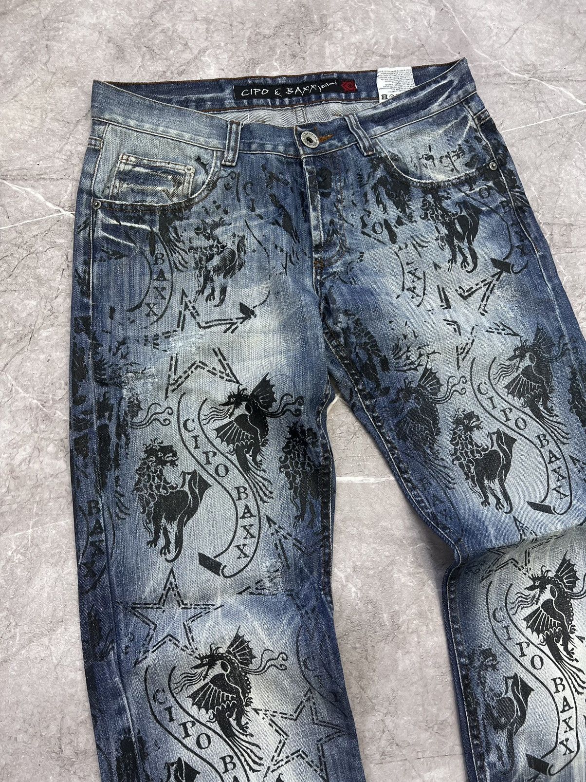 Designer × Japanese Brand VINTAGE FLARED FULL PRINT DENIM DISTRESSED JEANS PANTS Y2K Size US 32 / EU 48 - 4 Thumbnail