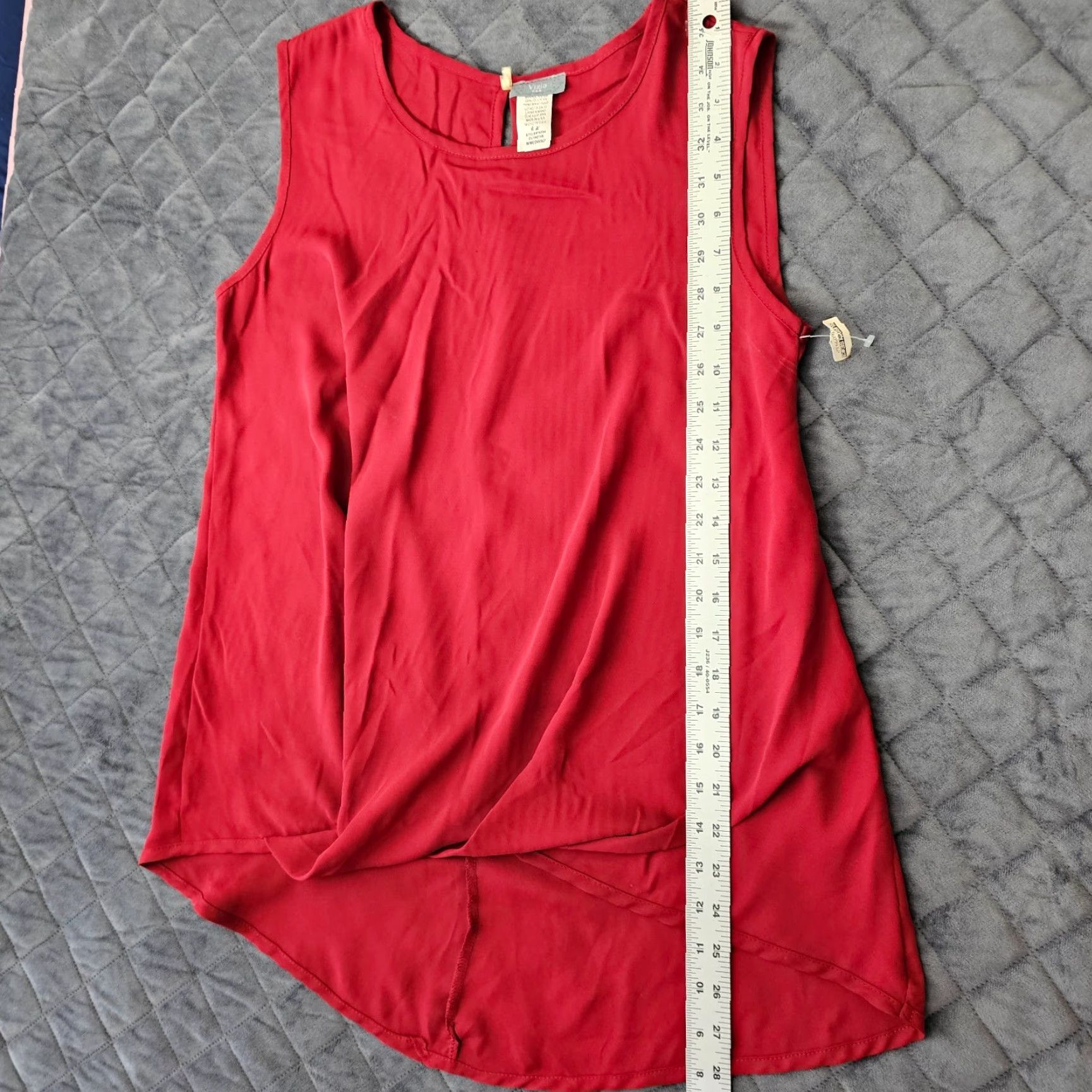 Vintage Vizio Brand USA U.S.A Women’s Blouse Size M Round Neck Sleeveless Top Scrunched Red Maroon Cotton Blend Patch Size M / US 6-8 / IT 42-44 - 7 Thumbnail