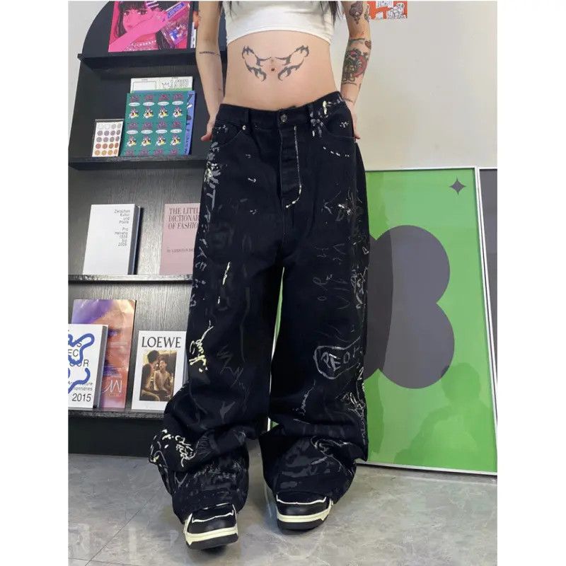 Japanese Brand × Jean Retro loose graffiti high street jeans Size US 32 / EU 48 - 1 Thumbnail