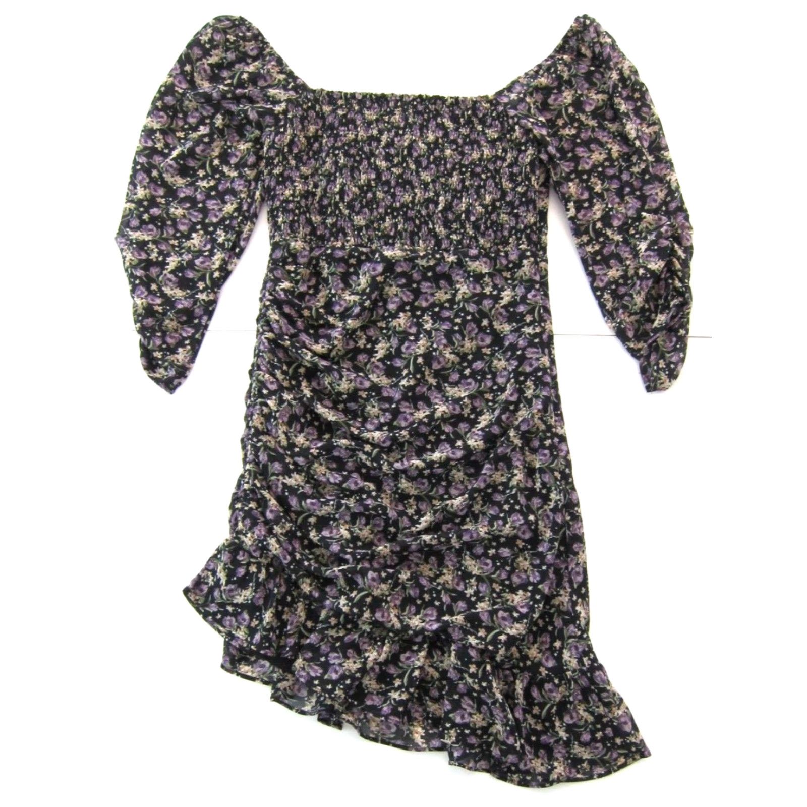 ASTR The Label ASTR The Label Dress Off Shoulder Floral Stretch Ruched Purple Black Green M Size M / US 6-8 / IT 42-44 - 2 Thumbnail