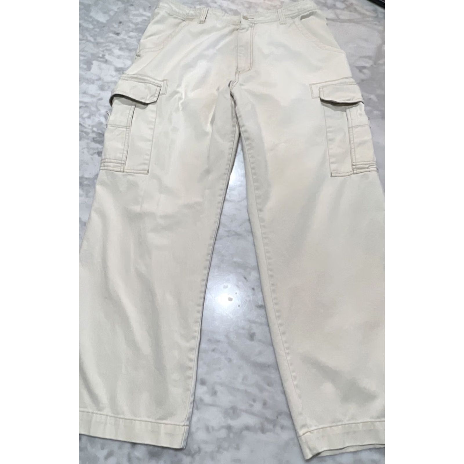 Vintage Unionbay Cargo Pants Mens 38x30 Beige Baggy Wide-Leg Grunge 5-Pocket Canvas Cotton Zip Button Regular Rise High 12in Size US 38 / EU 54 - 4 Thumbnail