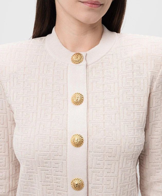 Balmain o1loc1c0526 Cardigan PB Labyrinth Pattern Sweater in Beige Size XS / US 0-2 / IT 36-38 - 5 Thumbnail