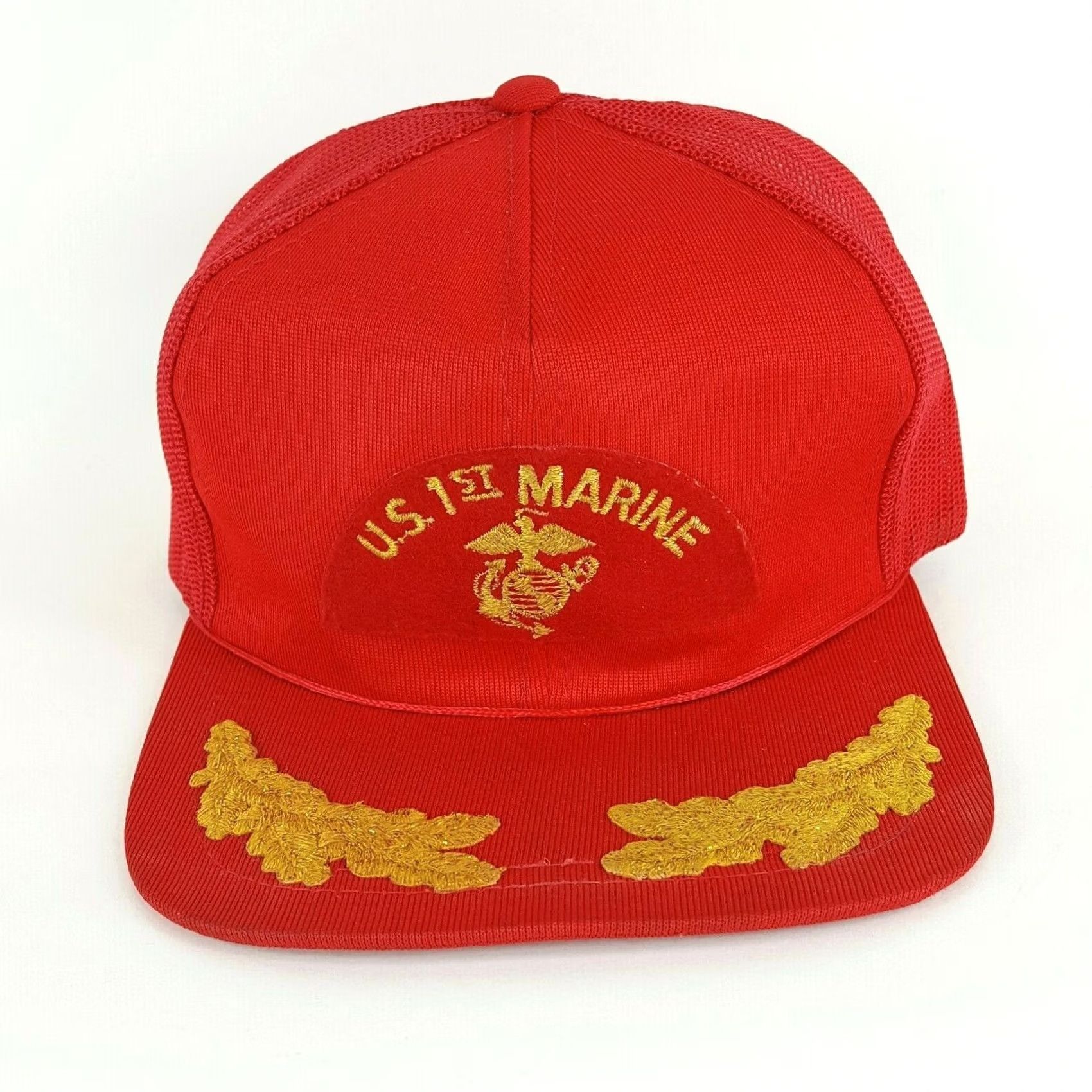 Vintage VINTAGE US 1st Marine Patch Trucker Hat Red Embroidered Snapback Military Cap Men Adjustable Size Size ONE SIZE - 2 Thumbnail