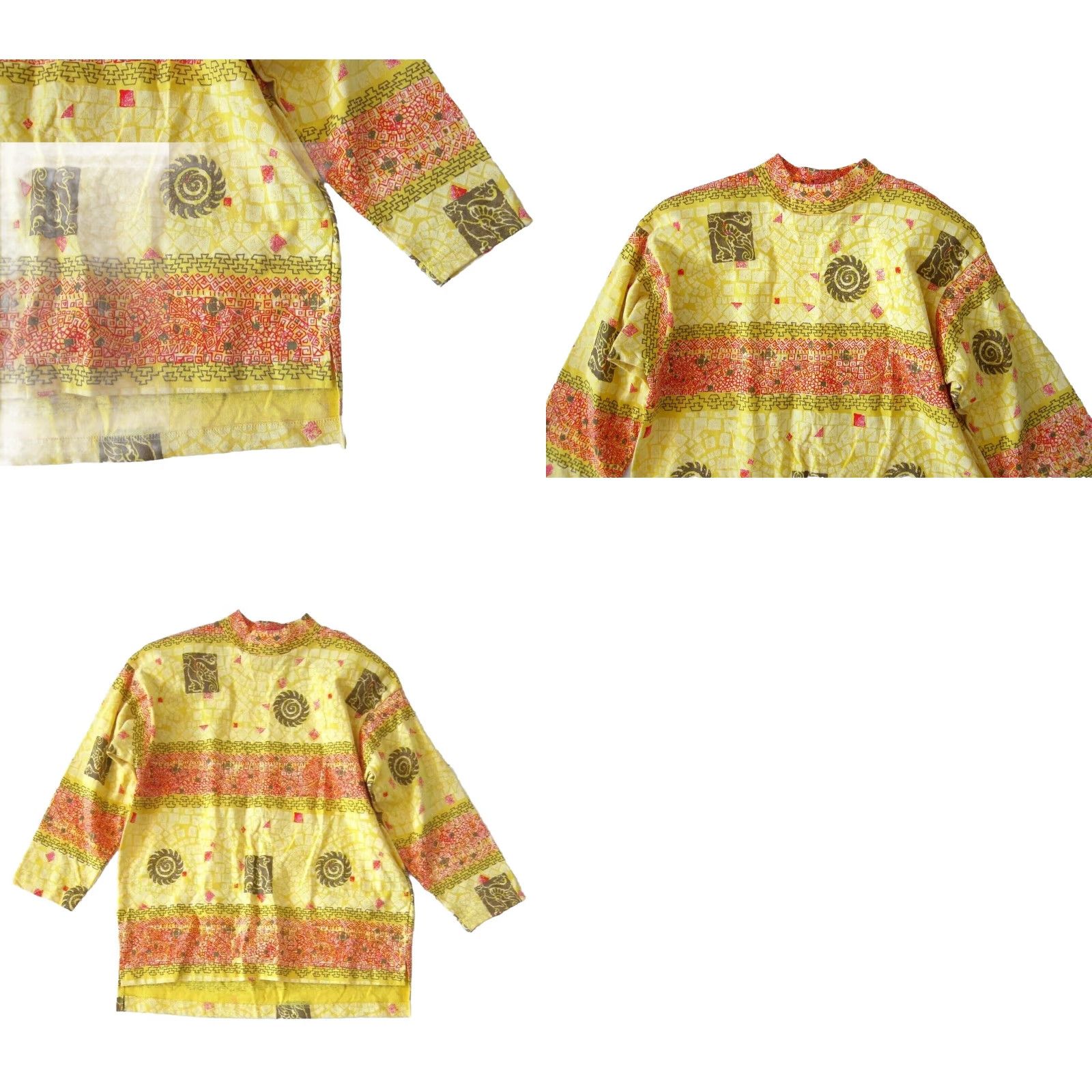 Pinko VINTAGE Teaze Blouse Shirt M-L Mock Neck Long Sleeve Top Womens Tunic Yellow 90s NWT Sunwear Geometric Cotton 80s Style Size M / US 6-8 / IT 42-44 - 8 Thumbnail