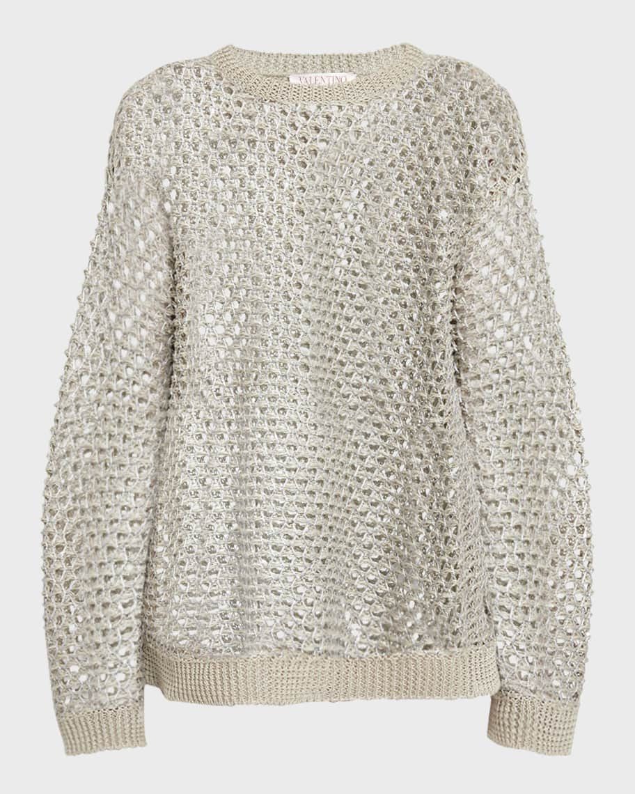 Valentino o1s22i1n0924 Mesh Knit Pullover Sweater in Beige Size M / US 6-8 / IT 42-44 - 1 Thumbnail