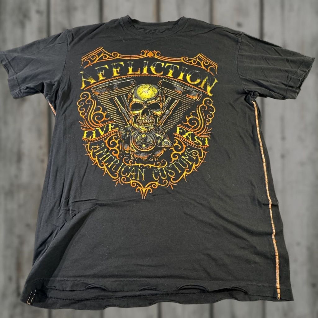 Affliction VINTAGE Affliction T-Shirt Men XL Black Graphic Print Skull Biker Motorcycle Rock USA 2000s Size US XL / EU 56 / 4 - 1 Thumbnail