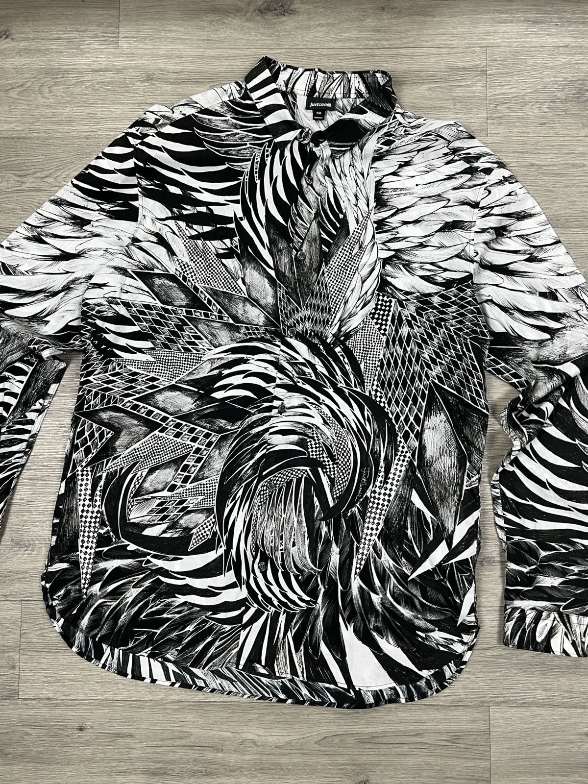 Just Cavalli Just Cavalli Monochrome Graphic Feather Print Shirt Size 56 Size US XL / EU 56 / 4 - 2 Thumbnail