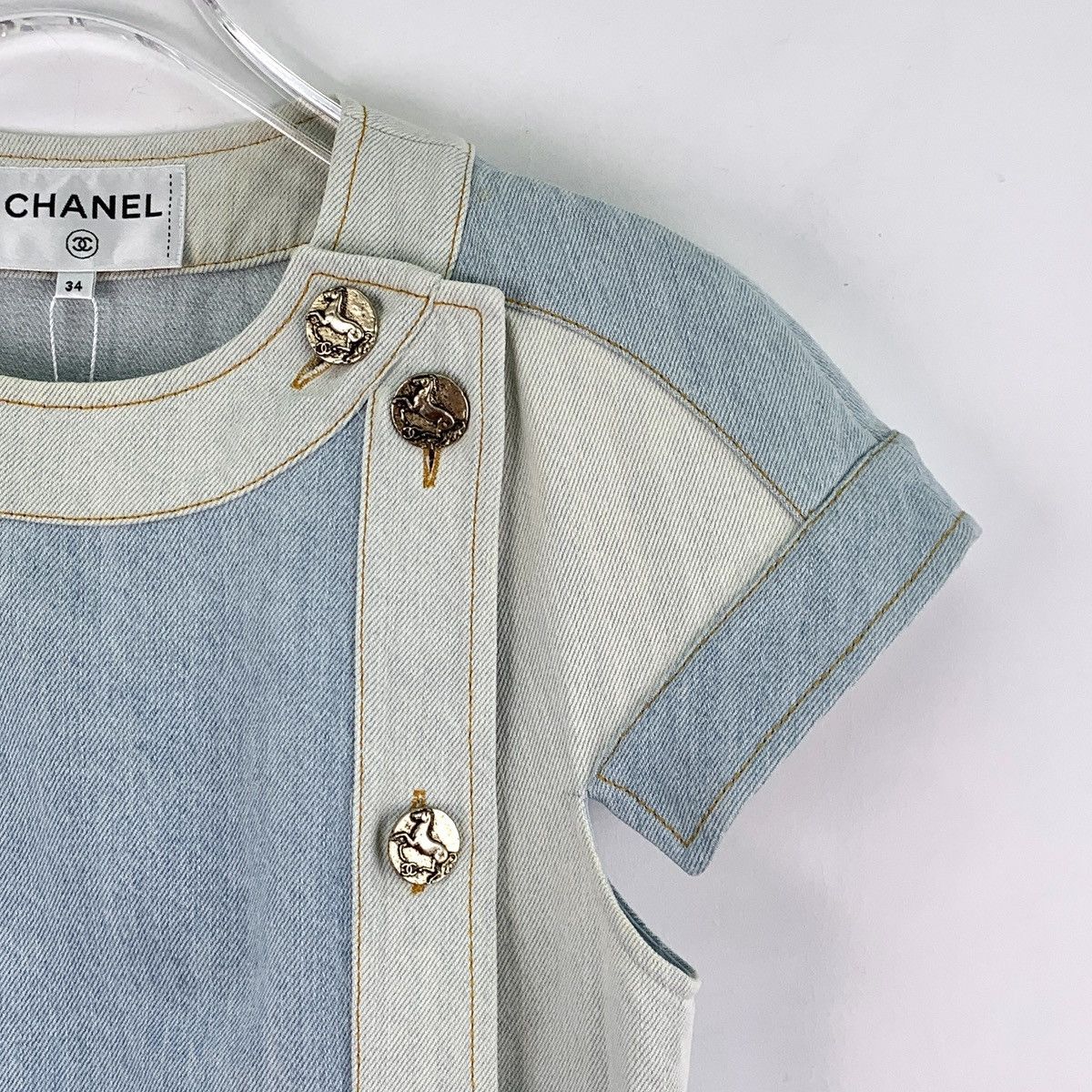 Chanel Chanel Light Blue Button Design Short Sleeve Dress K26WX Size XS / US 0-2 / IT 36-38 - 3 Thumbnail