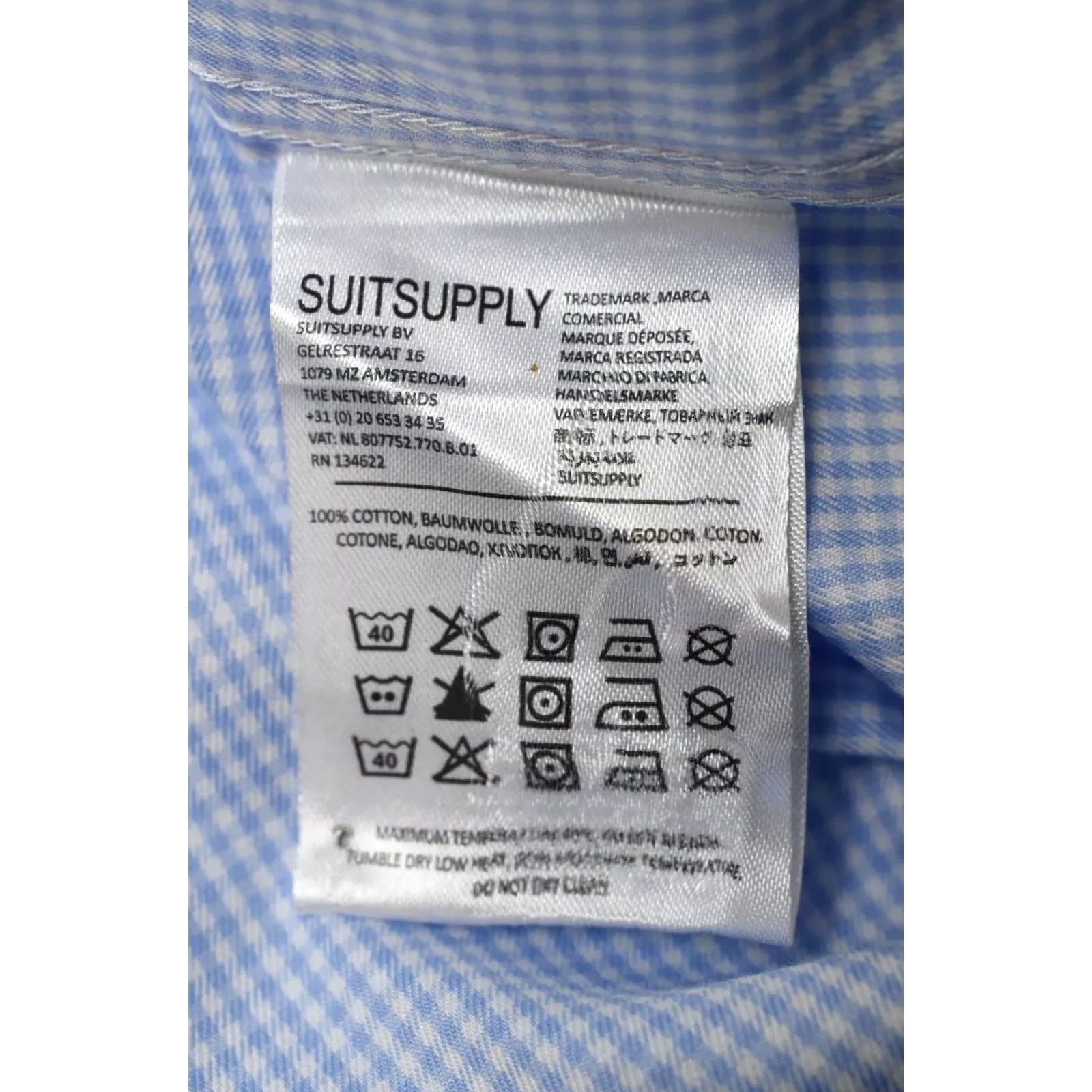 Suitsupply Suitsupply Traveller Slim Fit Formal Shirt Mens 46 / 18 Blue Plaid Print Spread Shirt Size 46R - 6 Thumbnail