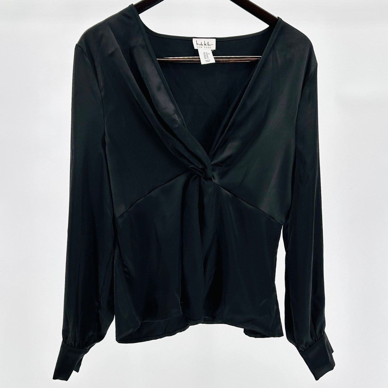 Nicole Miller Nicole Miller Black Satin Minimal Draped Twist Front Blouse Size XL / US 12-14 / IT 48-50 - 1 Thumbnail