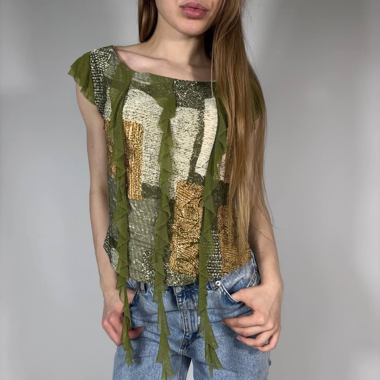 Japanese Brand Vintage Y2K Japanese Mesh Retro Patchwork Style Tank Top Tee Size XL / US 12-14 / IT 48-50 - 1 Thumbnail