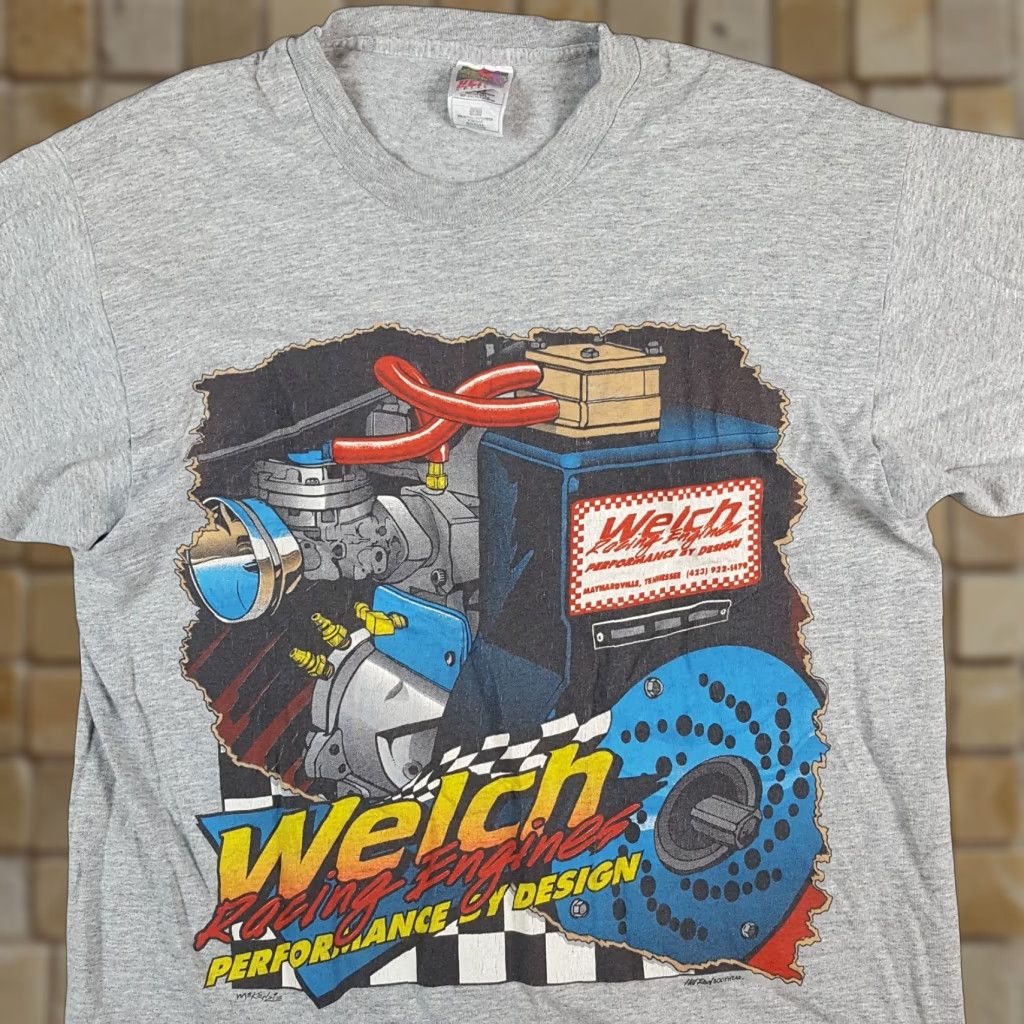 Fruit Of The Loom VINTAGE Welch Racing Engines NASCAR Race Tee Men's S Gray Cotton T-Shirt with Embroidered Logo Size US S / EU 44-46 / 1 - 1 Thumbnail