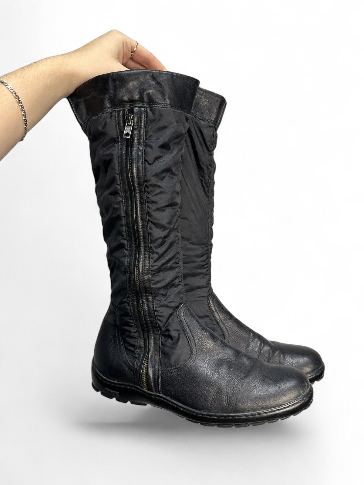 14th Addiction A.S. 98 Black Leather Vintage Boots Avantgarde Street Style Size US 10 / IT 40 - 1 Thumbnail