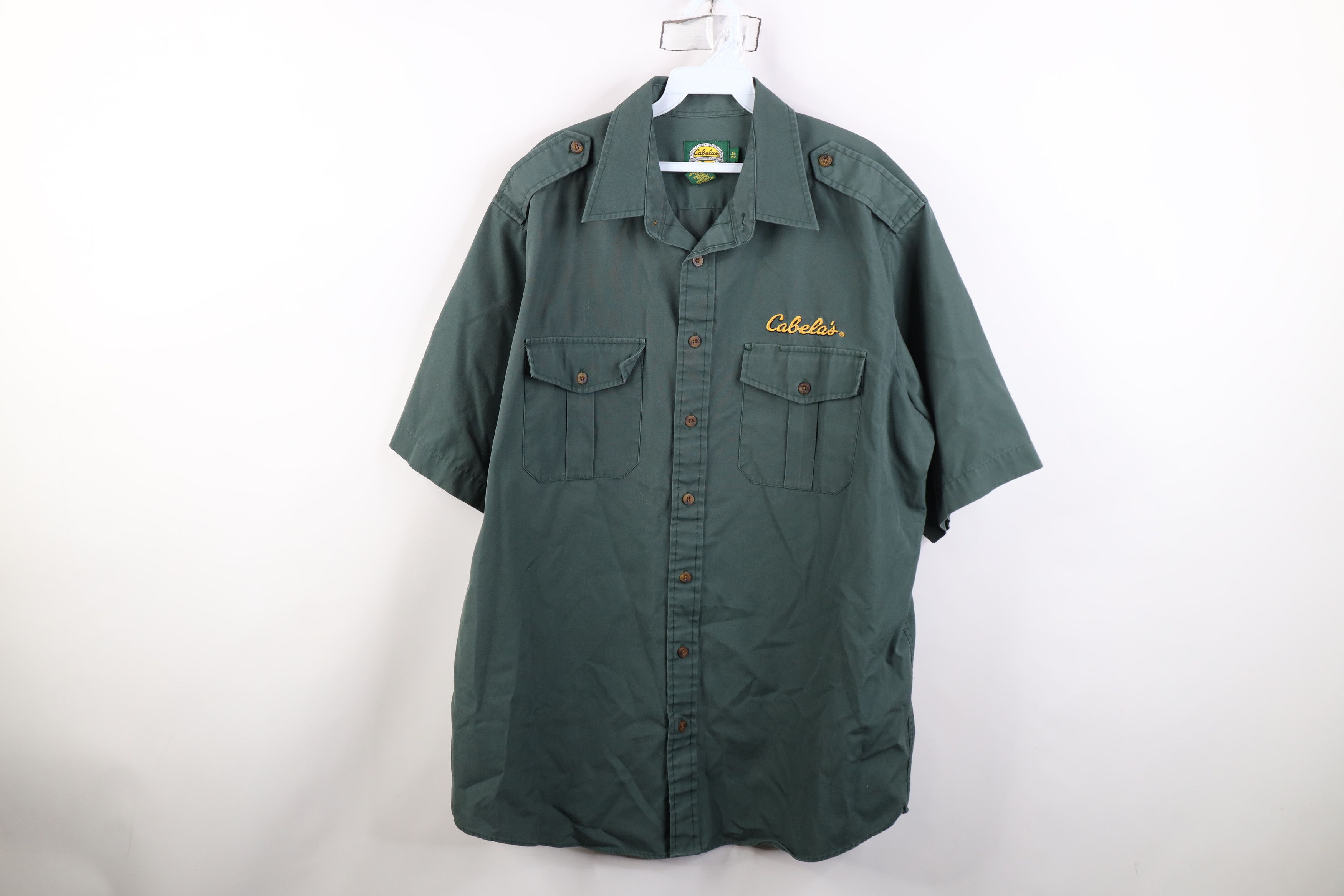 Vintage 90s Y2K Cabelas Spell Safari Bush Button Shirt Green