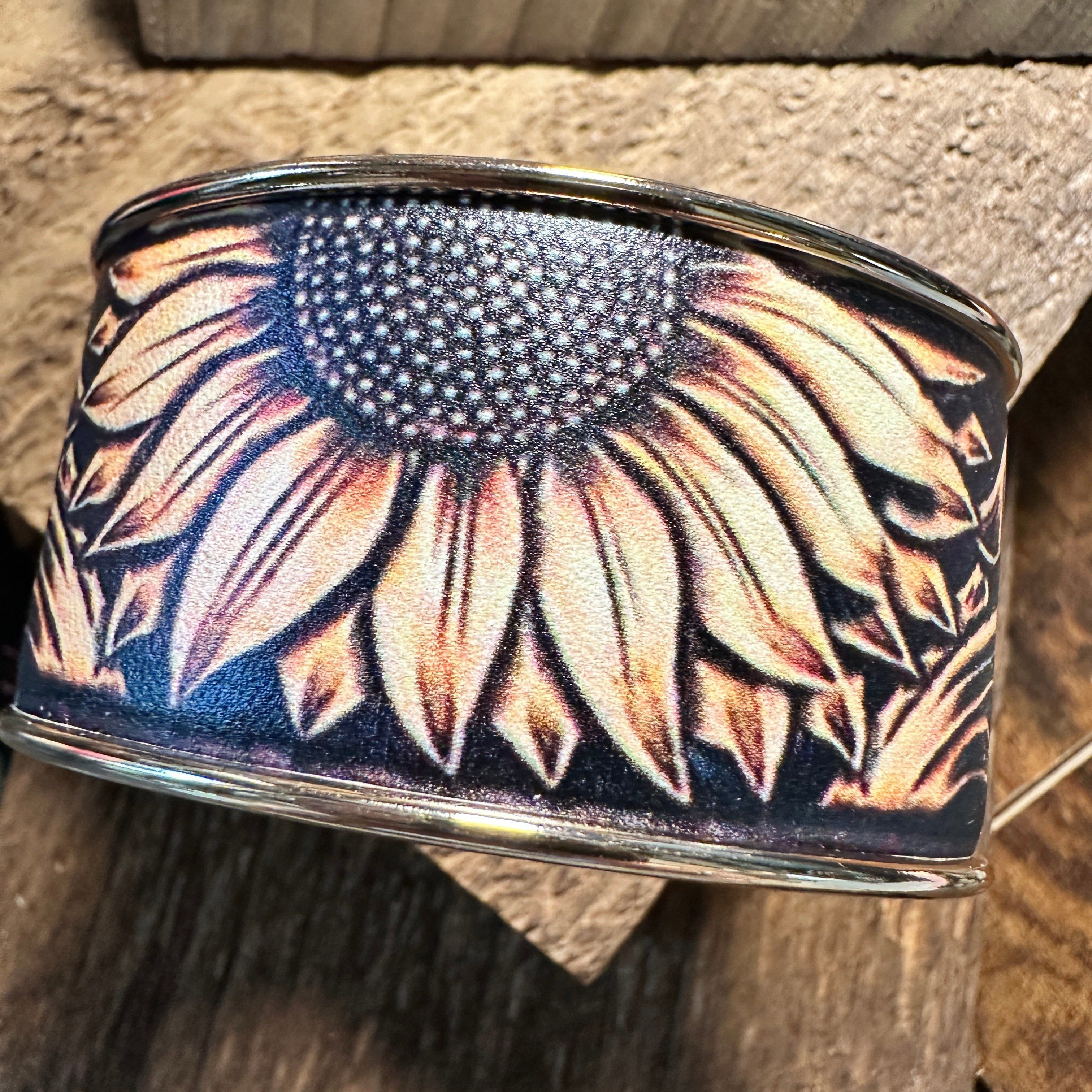 Other Boho Western Retro Sunflower Wide Cuff Bangle Bracelet, Flor Size ONE SIZE - 6 Thumbnail