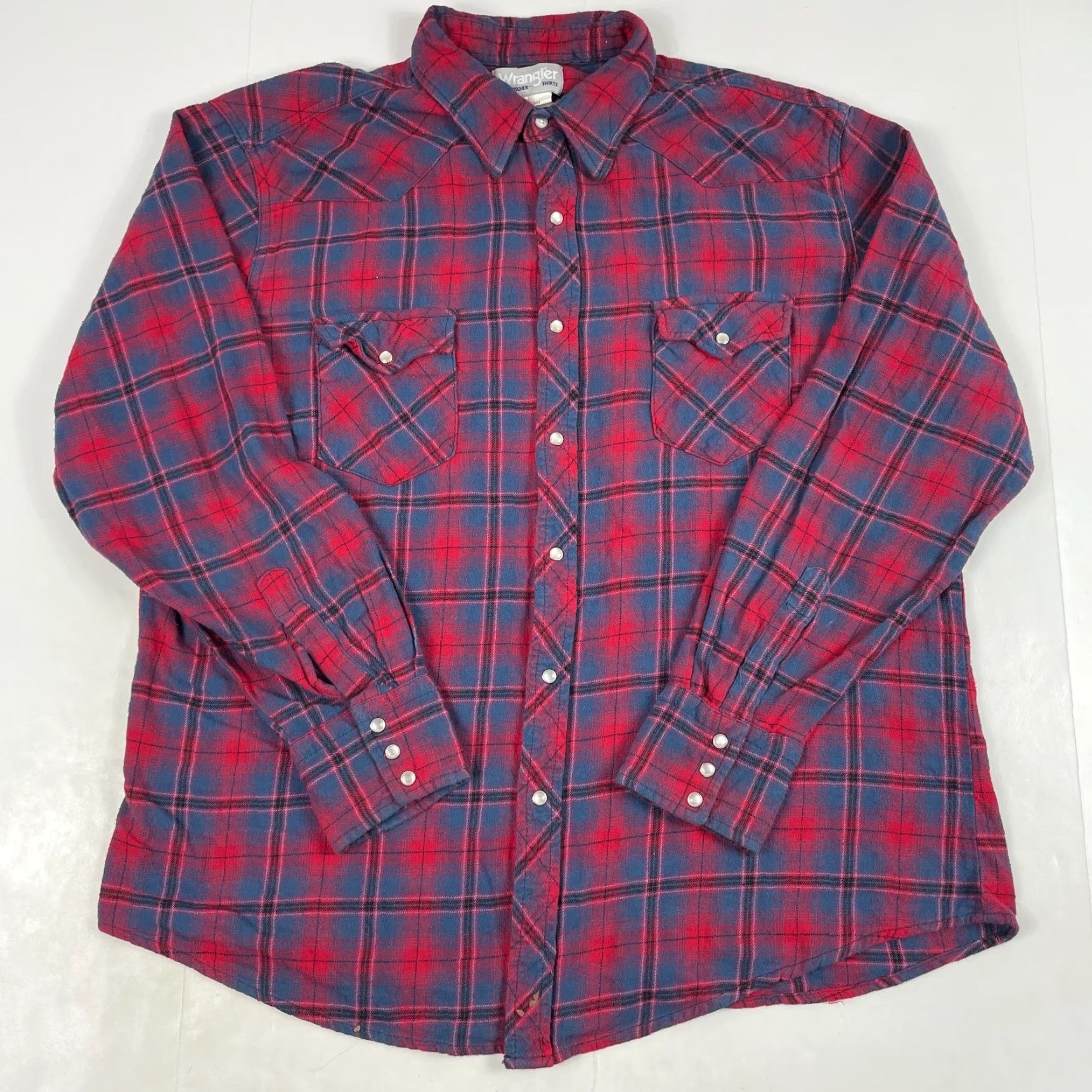 Wrangler Wrangler Shirt Mens XL Red Wrancher Pearl Snap Flannel Western Cowboy Shirt Size US XL / EU 56 / 4 - 2 Thumbnail