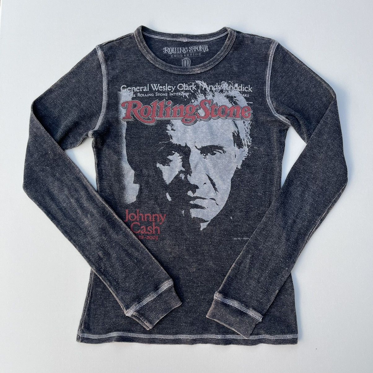 Band Tees × Other × Vintage 2000s Johnny Cash Magazine Cover Waffle Knit Size US M / EU 48-50 / 2 - 1 Thumbnail